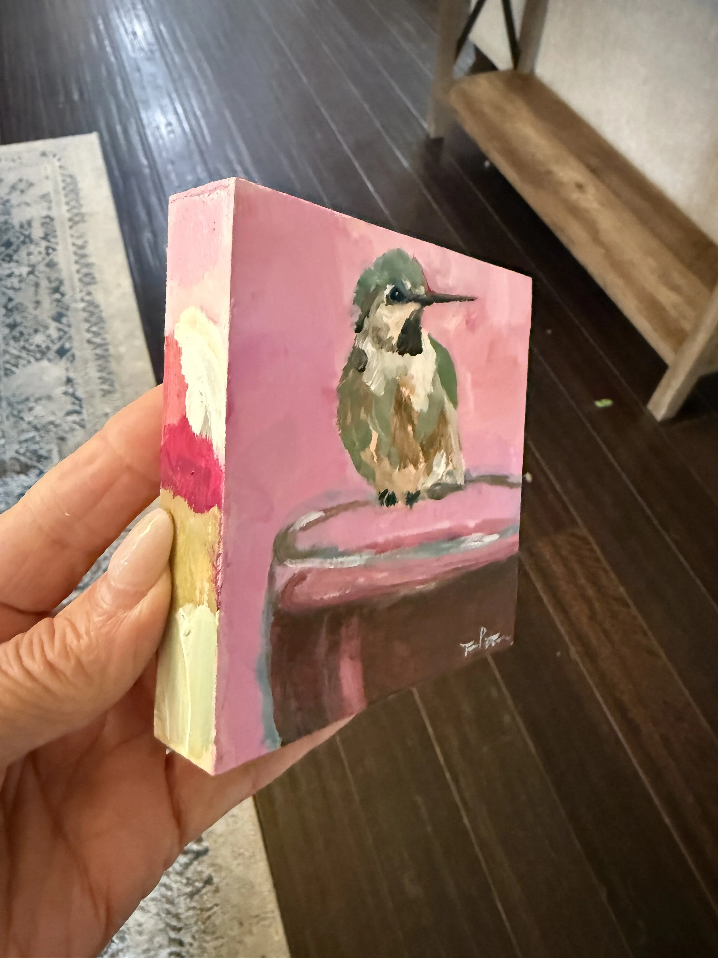 Hummingbird Painting Side Hummingibrd & Merlot 4x4 Acrylic 2025 Tina Petersen Art.JPG