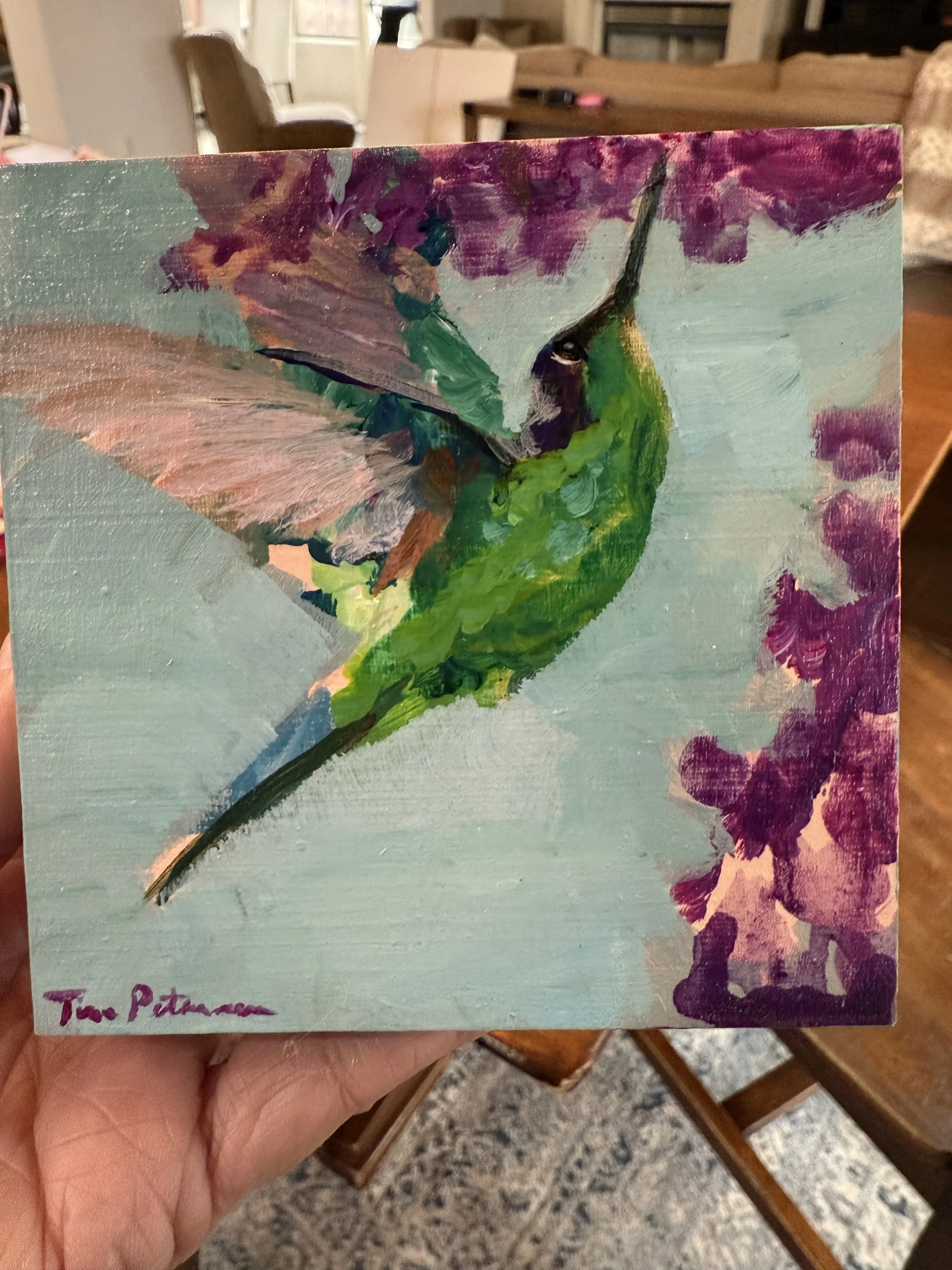 Looking Up 4x4" Acrylic Painting Tina Petersen Art..JPG