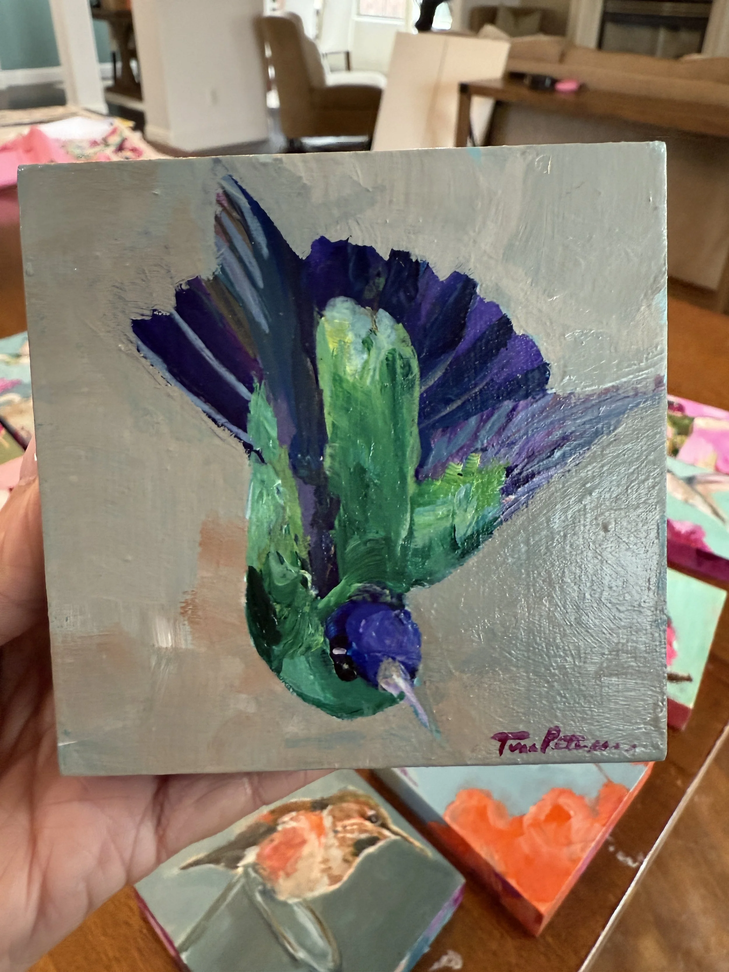 Dive In 2 4x4" Acrylic Painting Tina Petersen Art..JPG