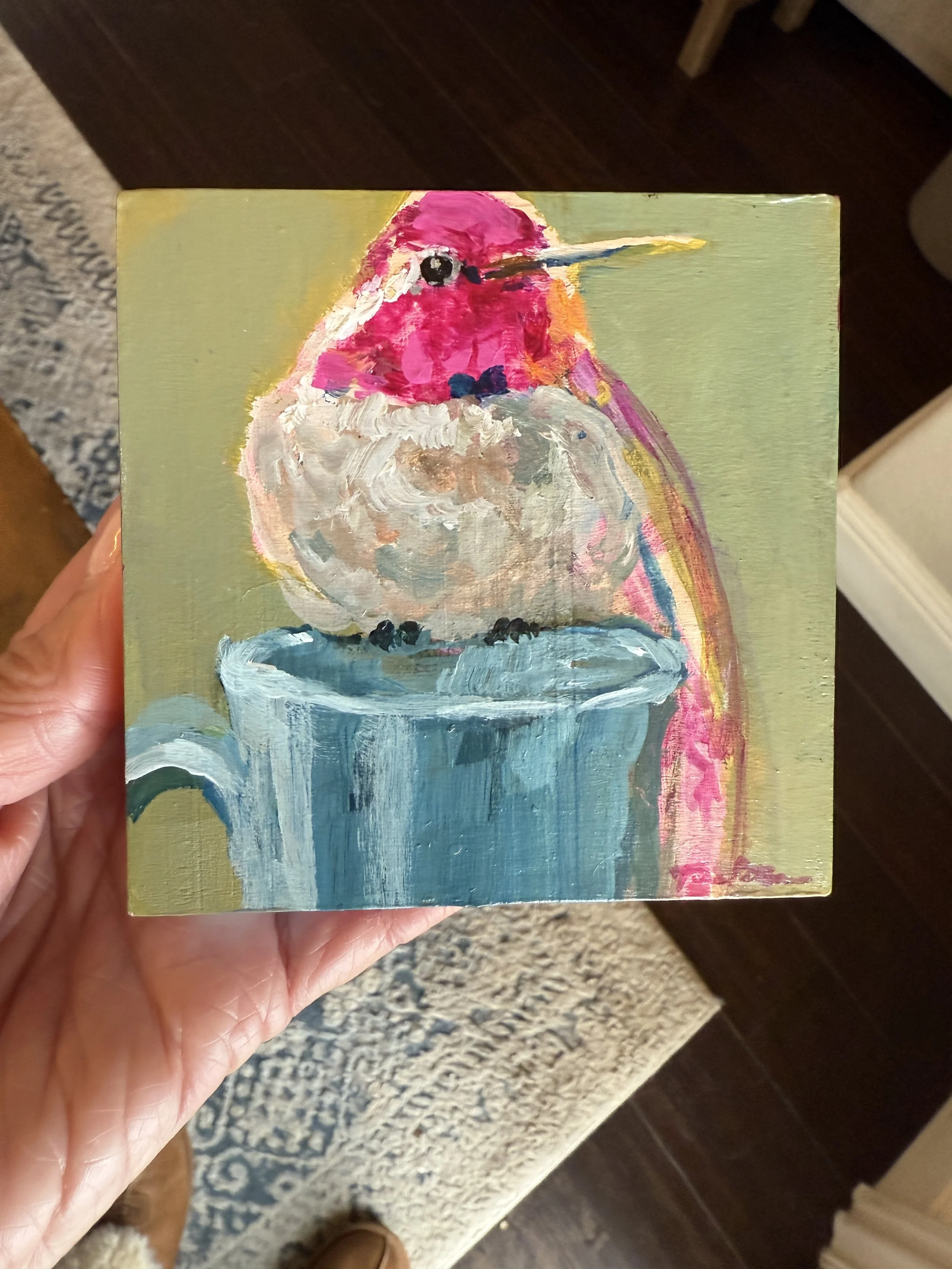Coffee? Window 4x4" Acrylic Painting Tina Petersen Art..JPG