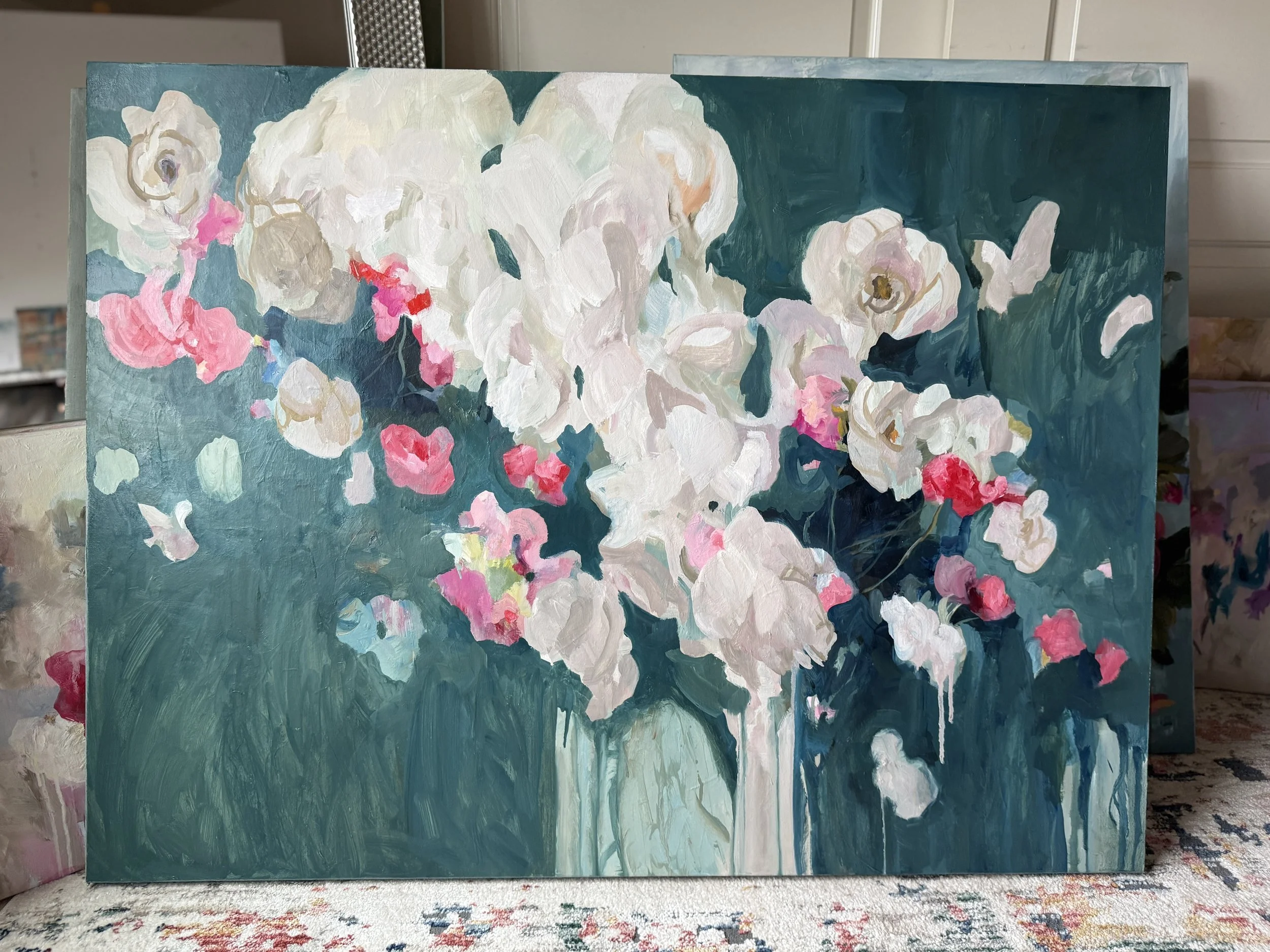 Showgirls 36x48x2" oil large abstract floral by Tina Petersen.jpg