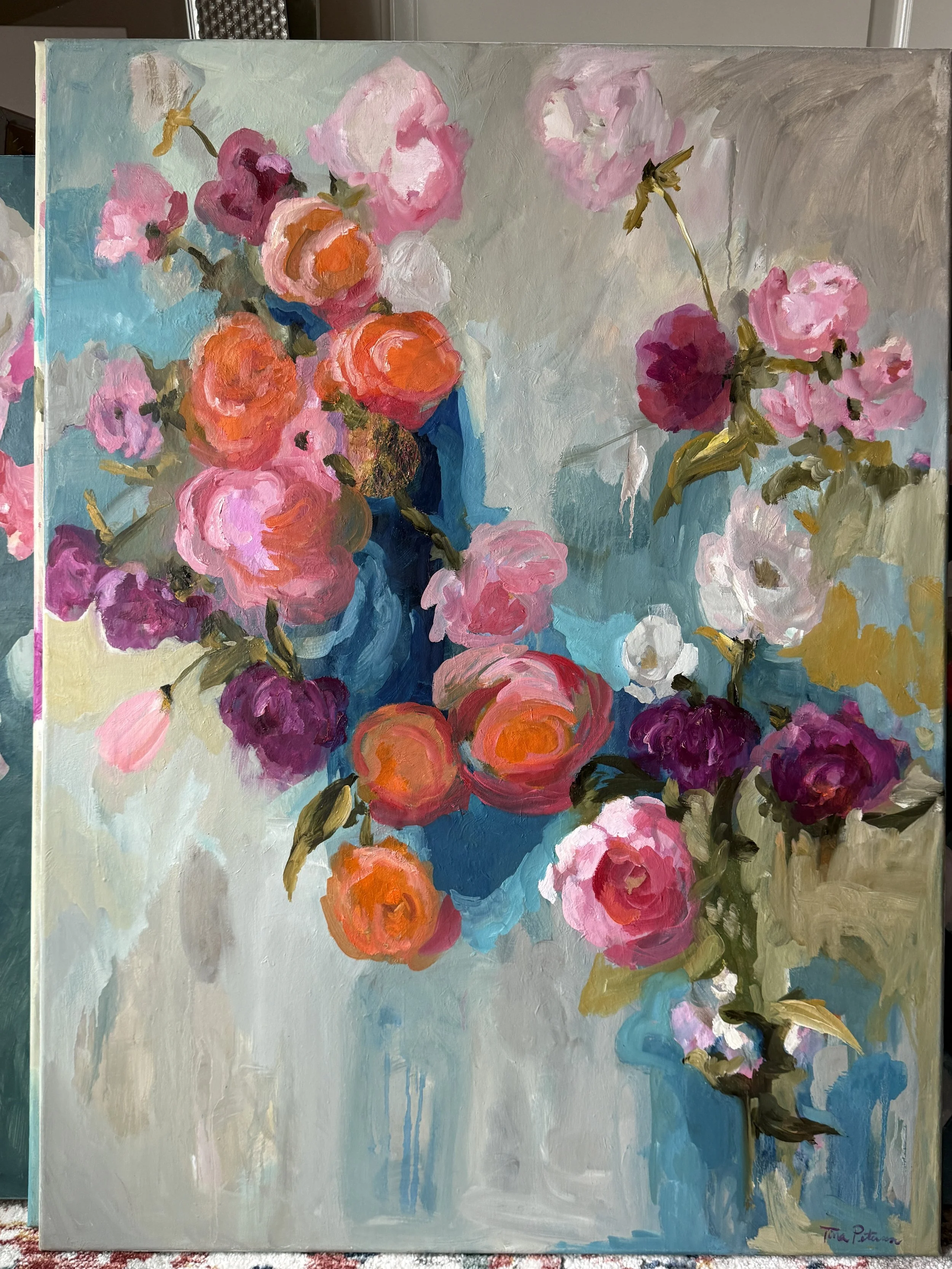 Large Floral Painting "Growing Together" 30x40" oil by Tina Petersen 2..JPG