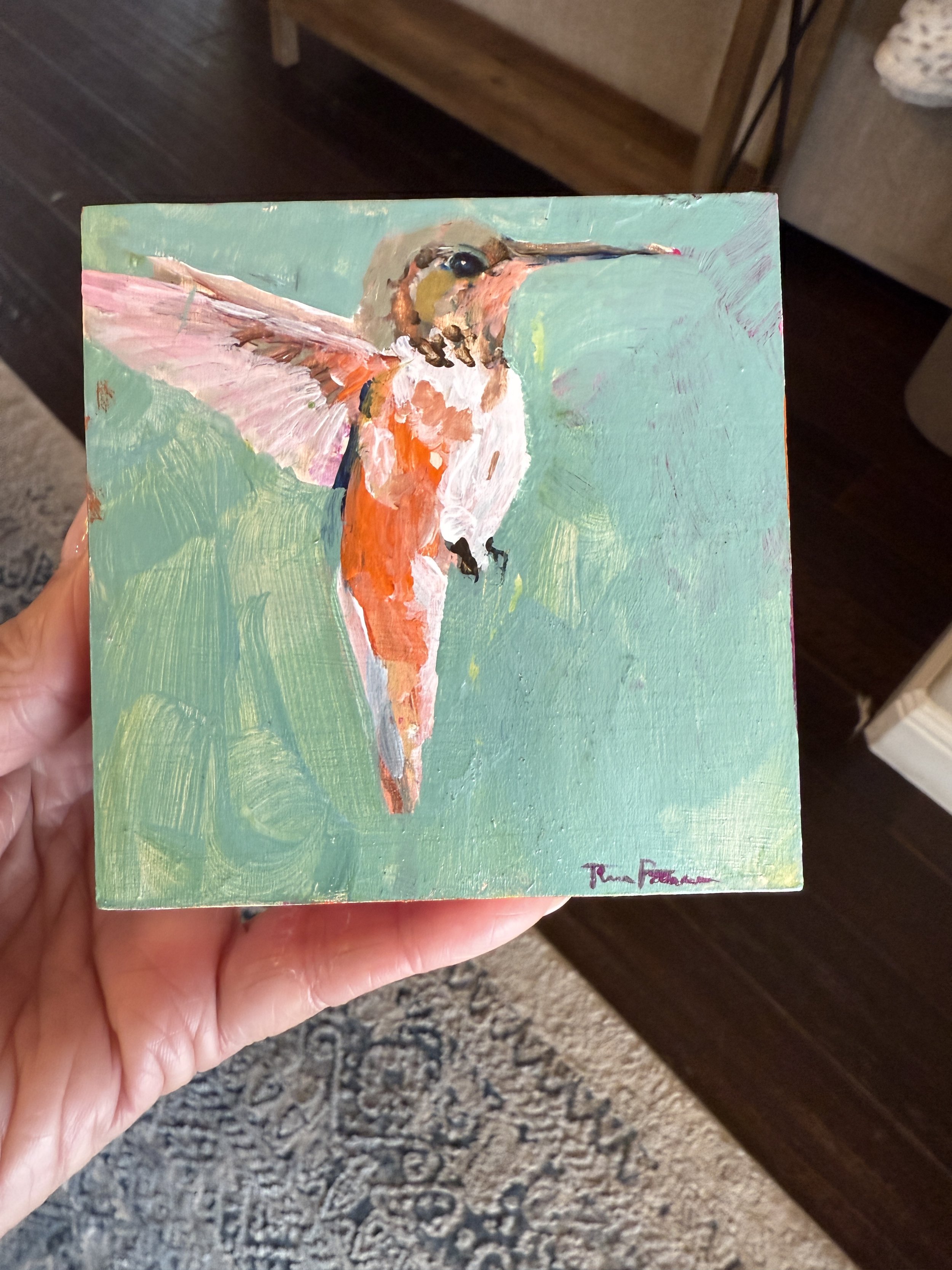 Hanging Out Window 4x4" Acrylic Painting Tina Petersen Art..JPG