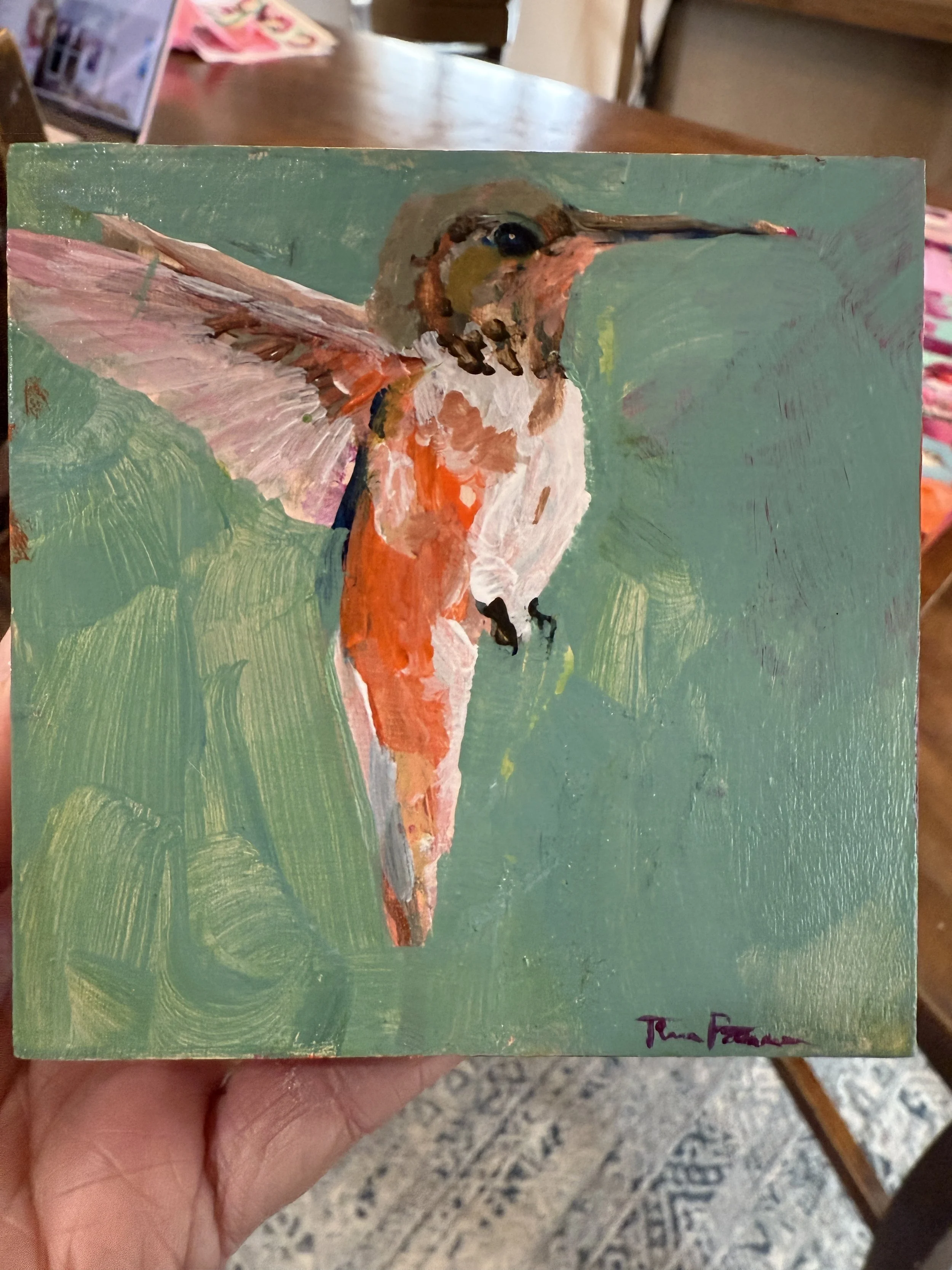 Hanging Out 4x4" Acrylic Painting Tina Petersen Art..JPG