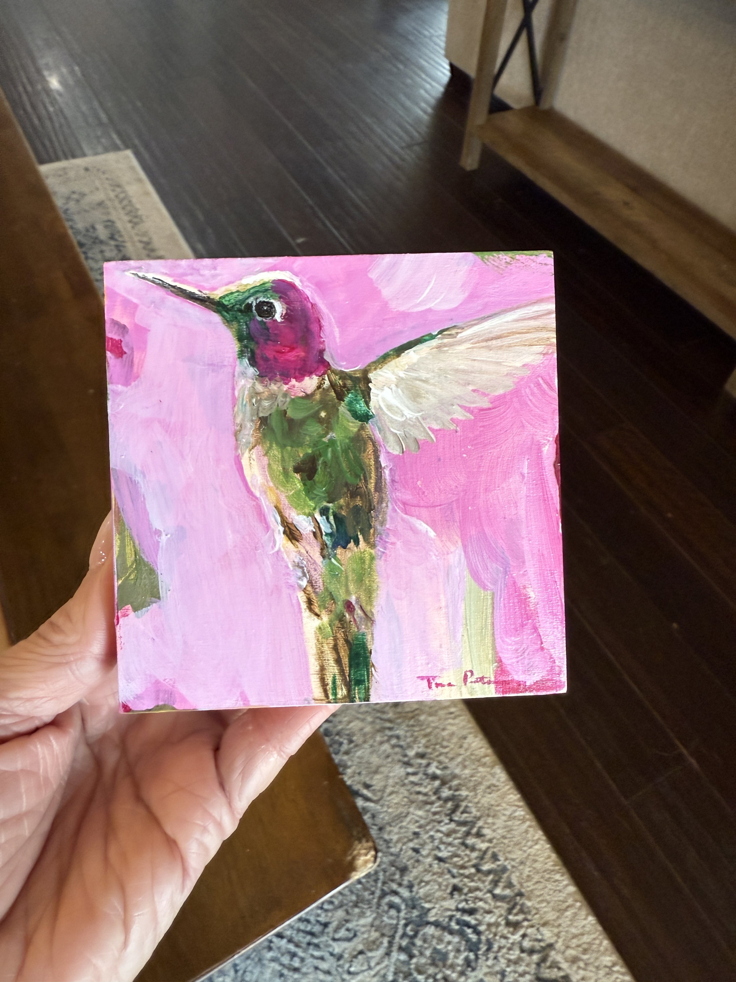 Feeling My Wings Window 4x4" Acrylic Painting Tina Petersen Art..JPG