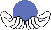 Hands holding a blue sphere
