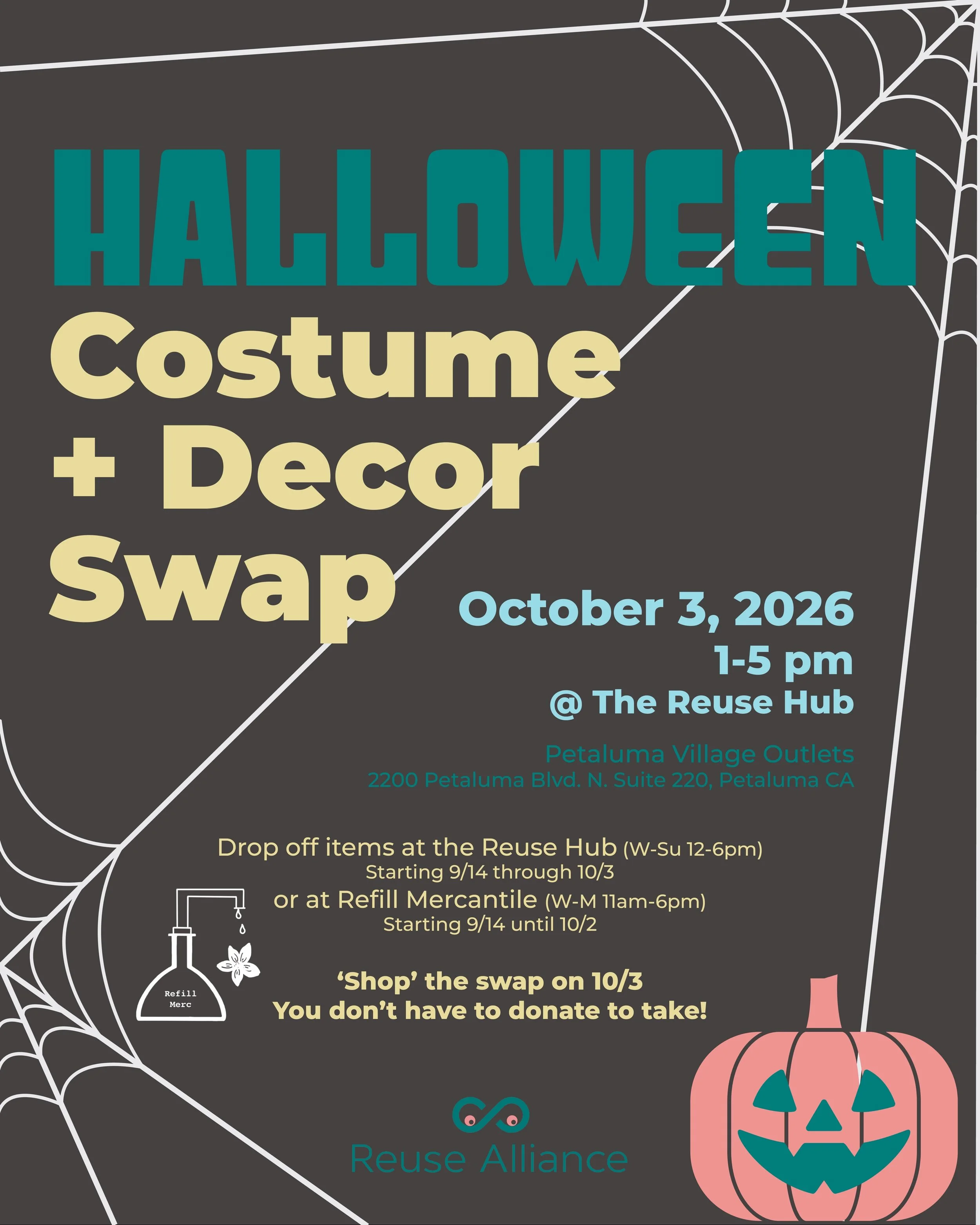 Our Halloween costume &amp; decor swap will be on October 3rd at the Reuse Hub from 1-5 pm! Give away your old costumes or decor and shop for new-to-you Halloween stuff (for free!). 

The swap is perfect for getting some party or house decor and find