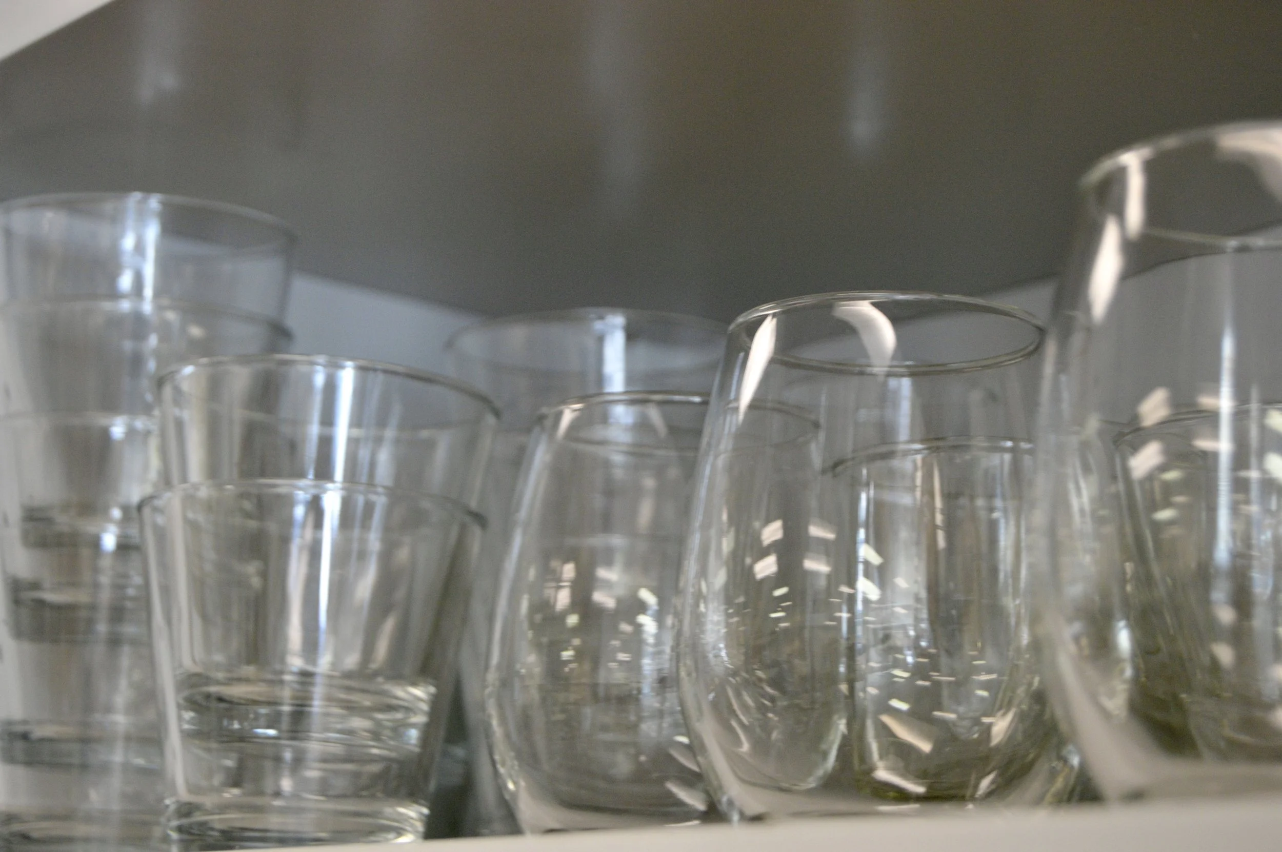 Rows of clear glasses