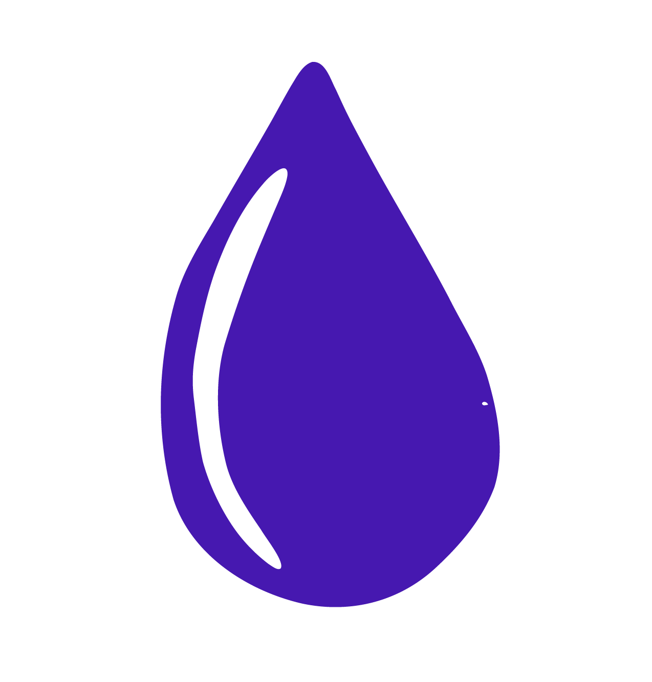 Graphic icon of a bright blue teardrop or water droplet with a white highlight.