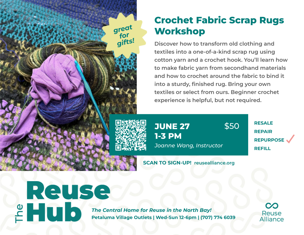 Crochet Fabric Scrap Rug Workshop Upcycle Textile Petaluma Reuse Hub
