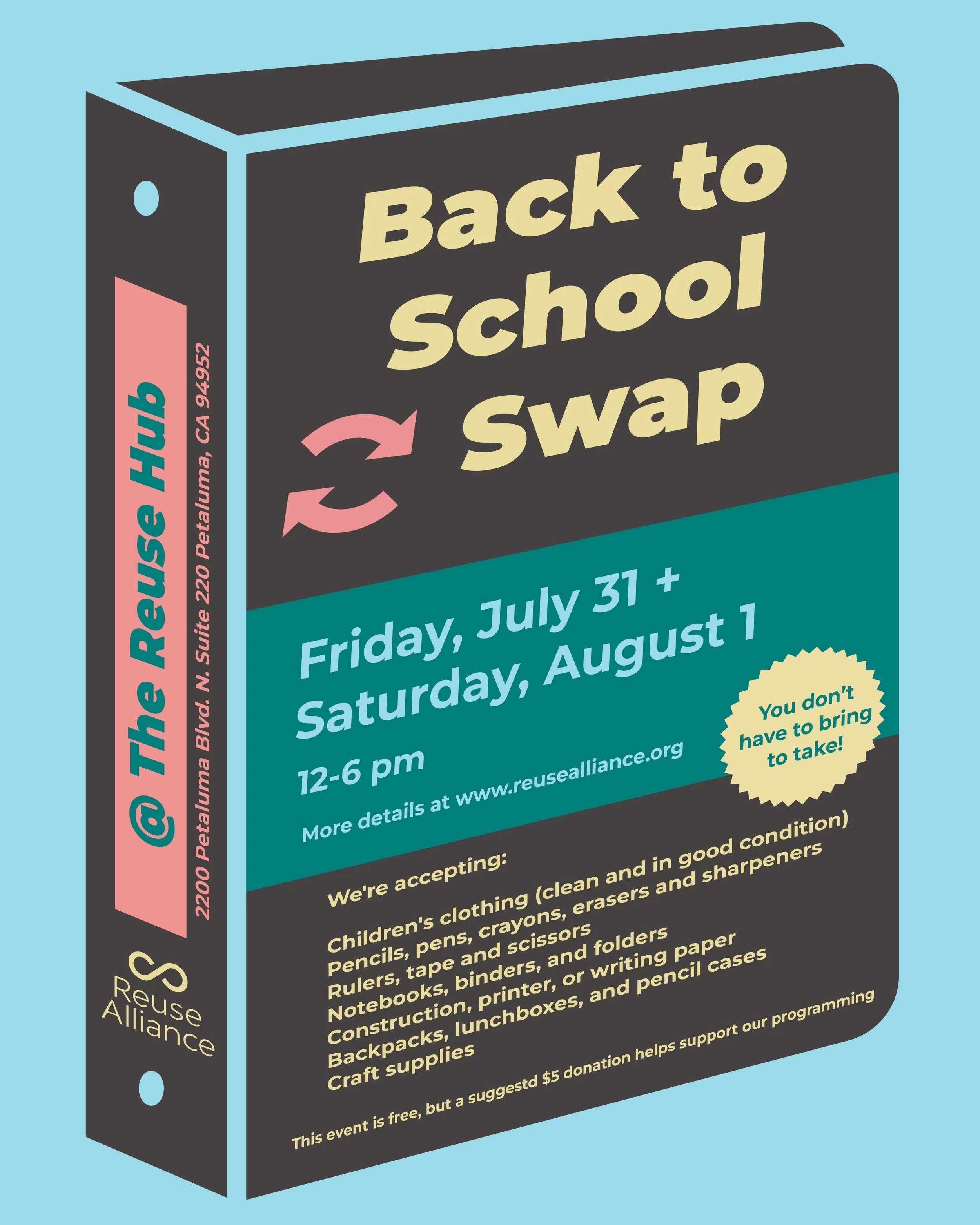 back to school swap flyer reuse hub petaluma