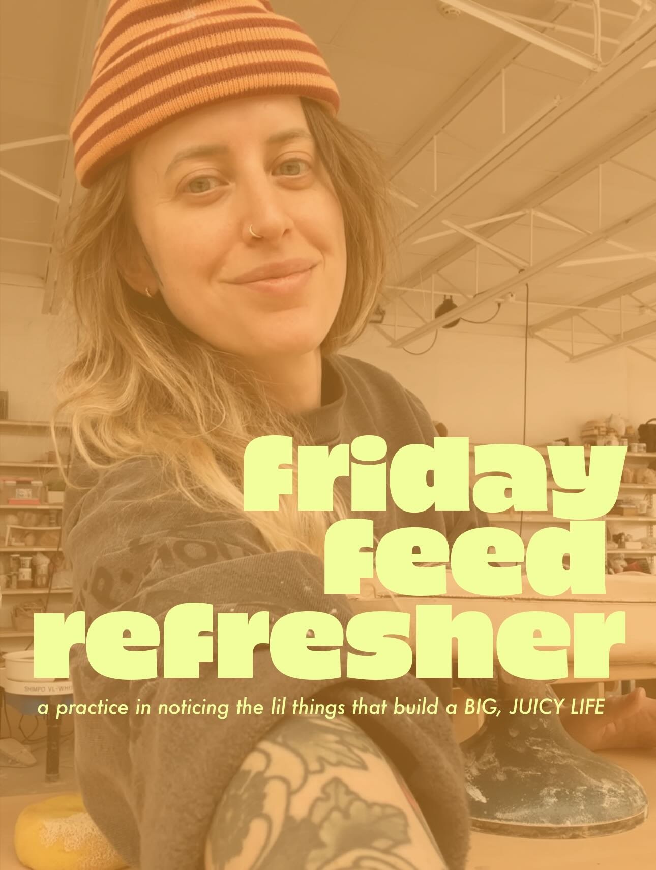 ⭐️Friday feed refresher⭐️
Where I share lil moments of joy from the last week in a practice of noticing + appreciating the lil things that build a BIG, JUICY LIFE 

1-2. Thrilled to be back at @still_life_studios so much again lately 💕
3. 7pm ready 