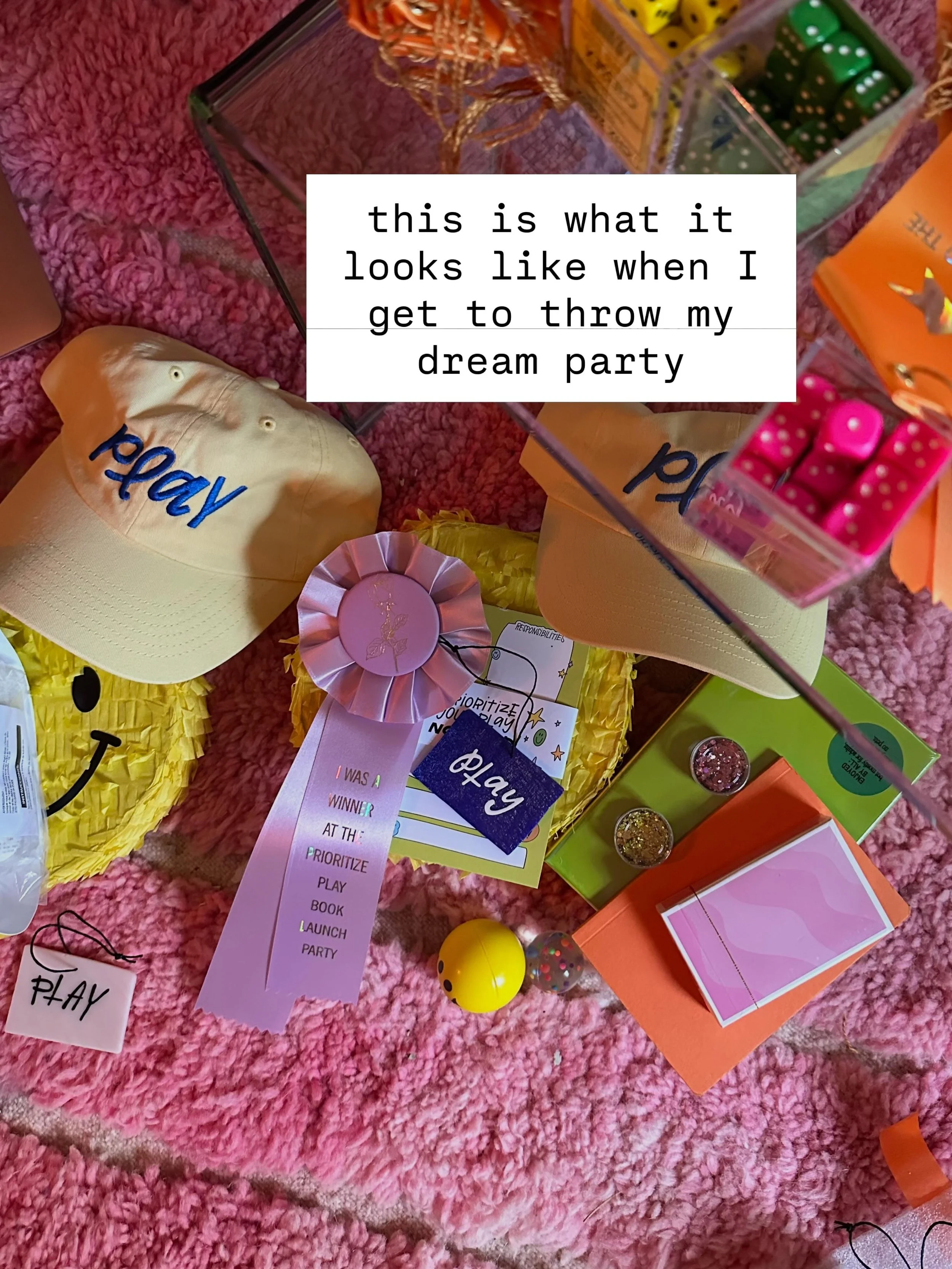 throwing my dream party for my book launch! 

color! prizes! goody bags! PLAY! 
get your ticket and come celebrate! 

I&rsquo;m GIDDY about the prize packs I&rsquo;m curating! Six opportunities to win:

🔹 a candy-filled pi&ntilde;ata
🔹 a puzzle 
🔹