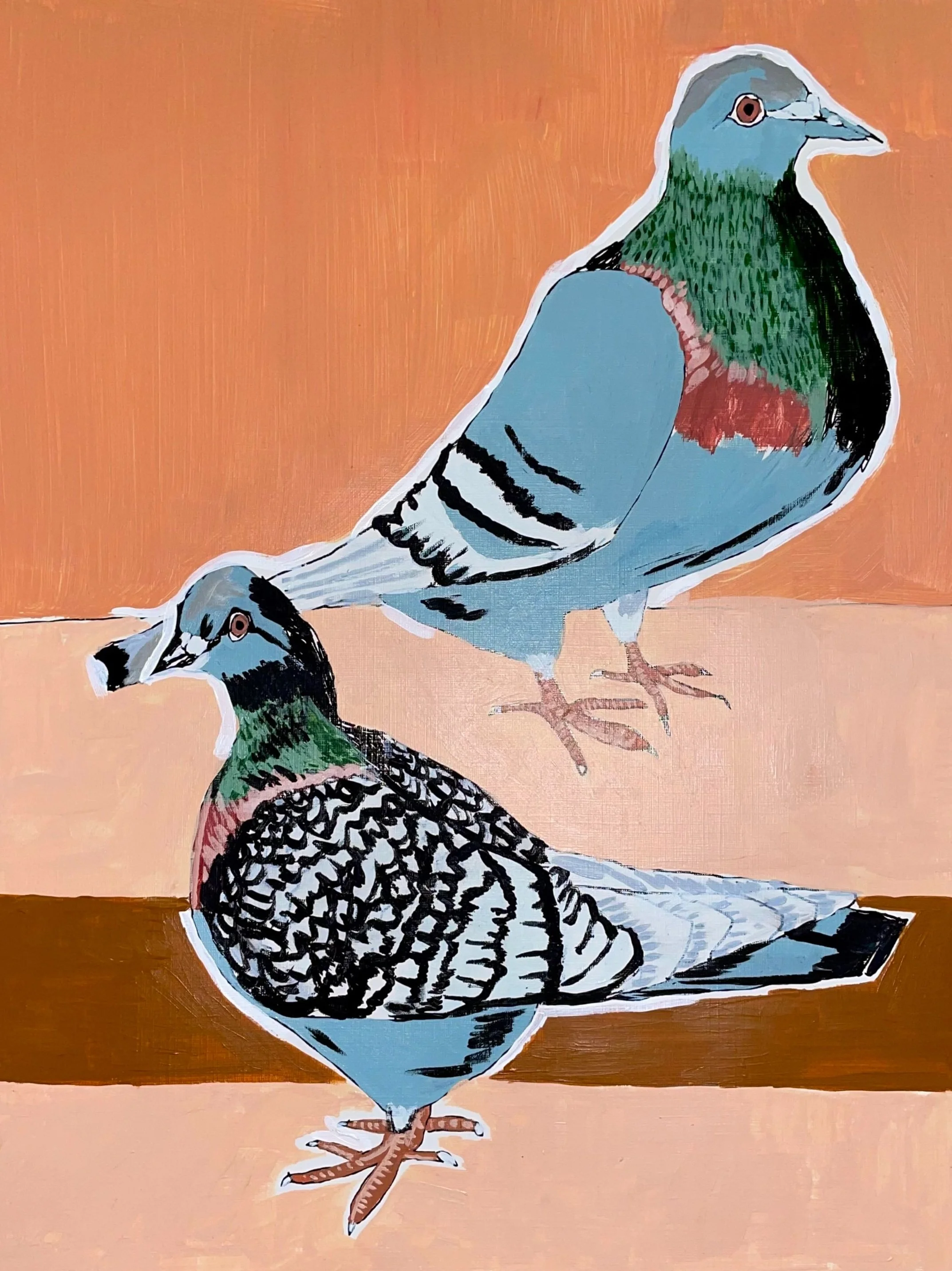 “Pigeons” Acrylic on Paper, 2020, H30 x W42 cm