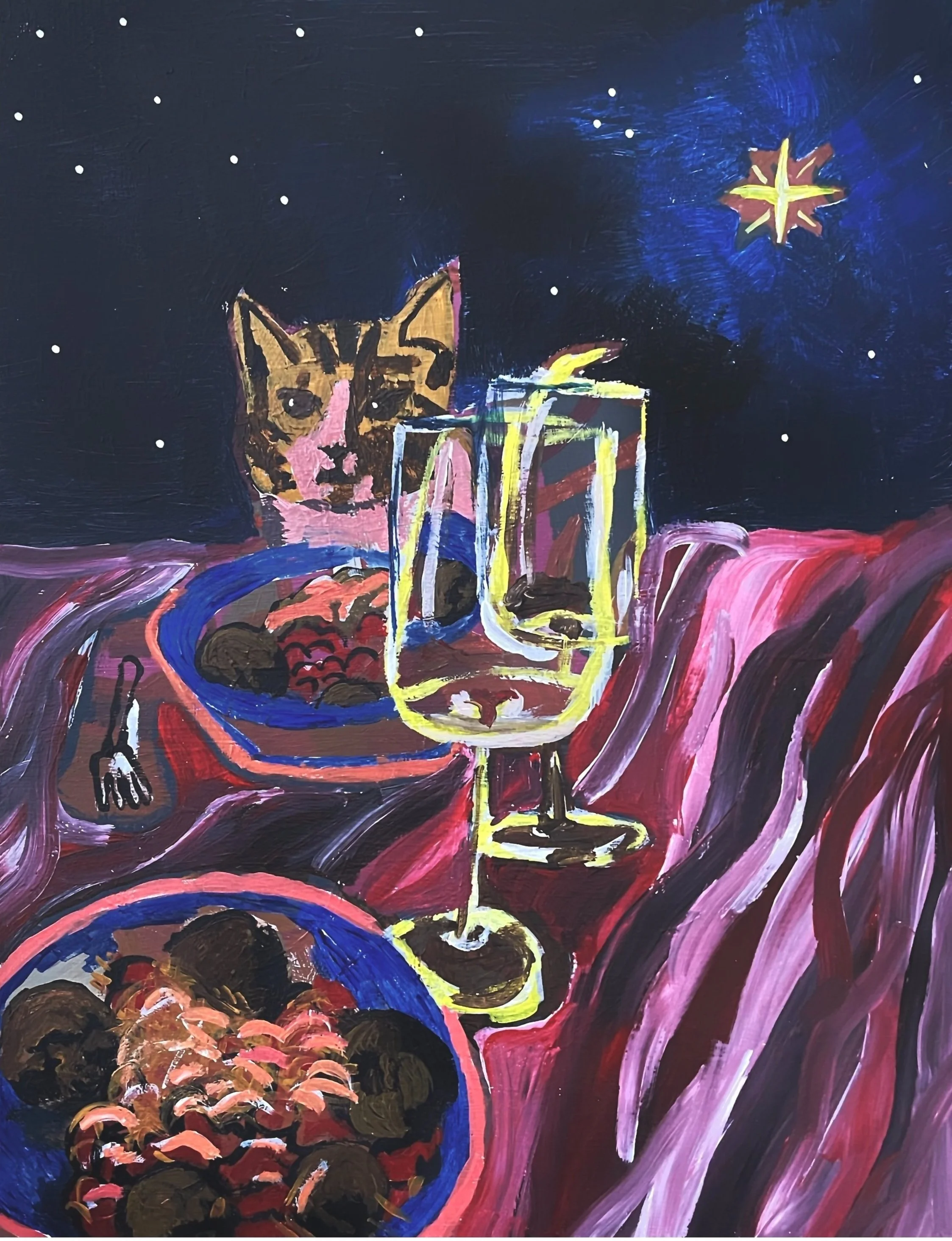 “Date Night” Acrylic on Wood, 2022, H28 x W35 x D6 cm