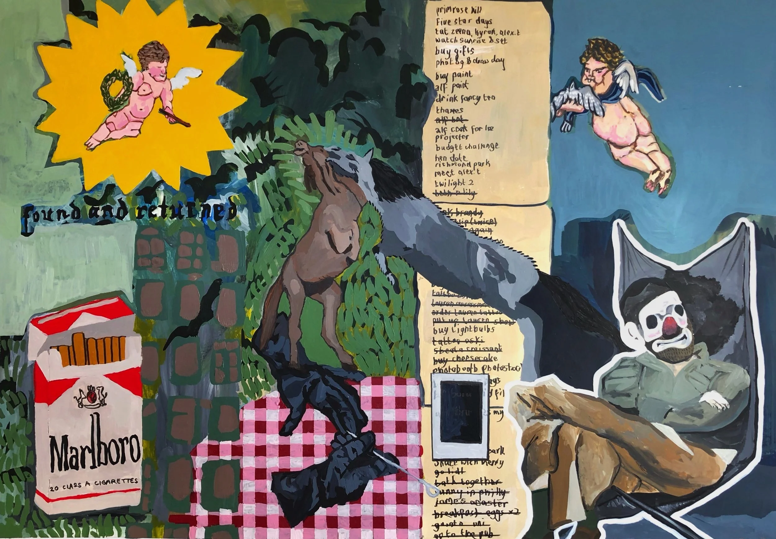 “Marlboro Clown” Acrylic on Board, 2020, H83 x W59 cm