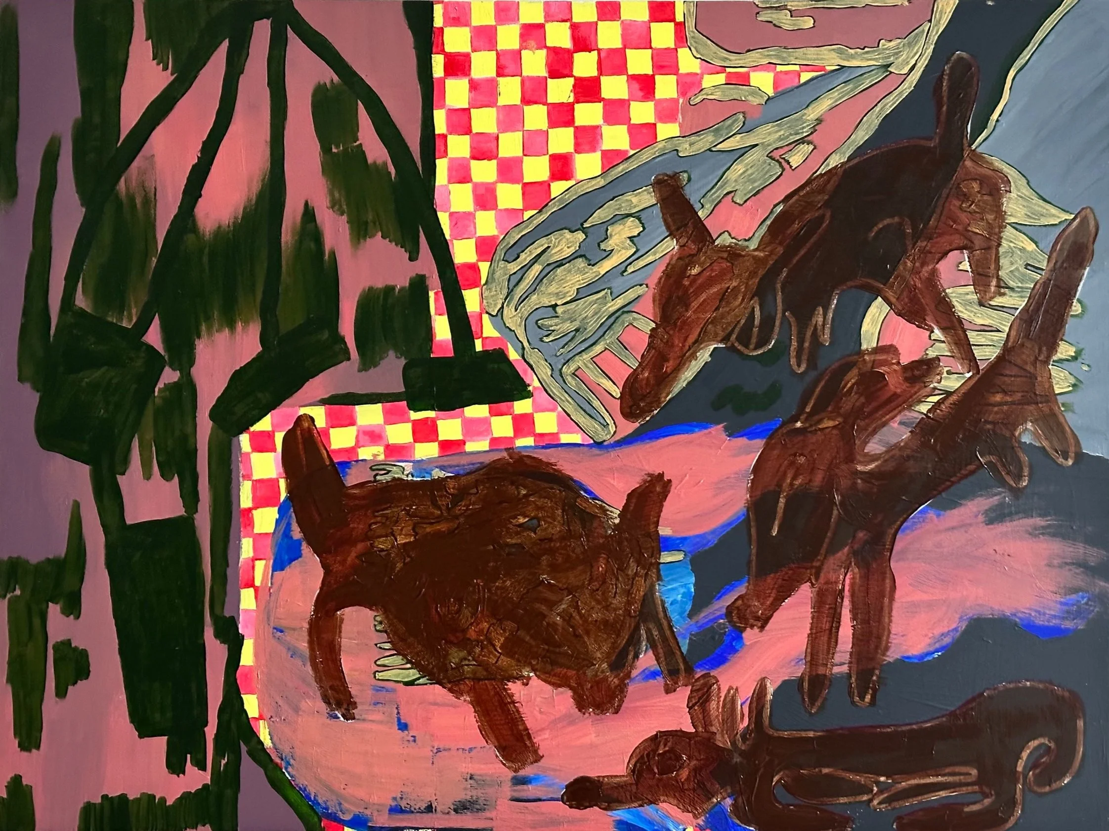 “Dog Fight” Acrylic on Wood, 2023, H45 x W60 x D6 cm