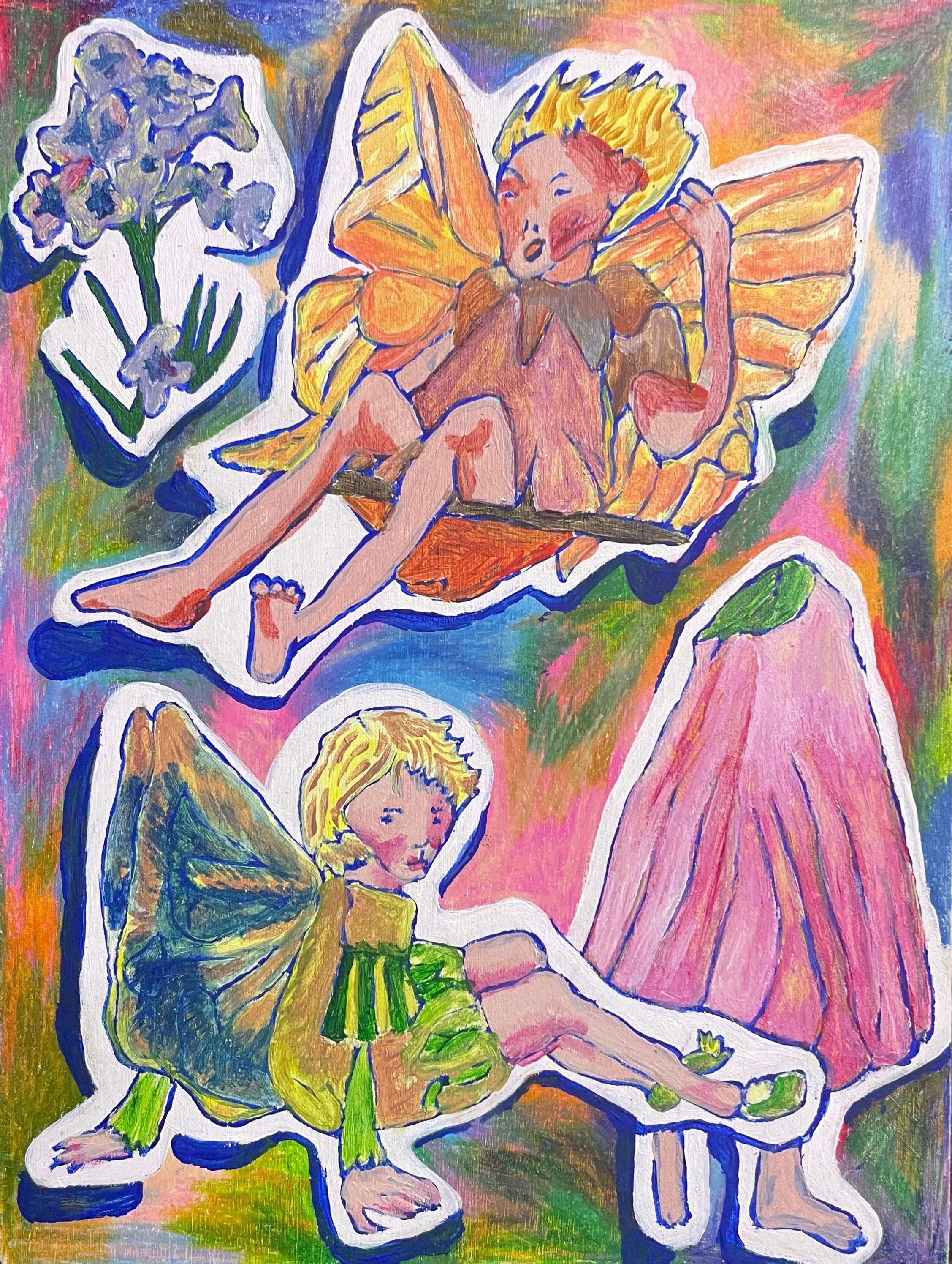 “In the Meadows” Coloured Pencil & Acrylic on Wood, 2023, H20 x W25 x D5 cm