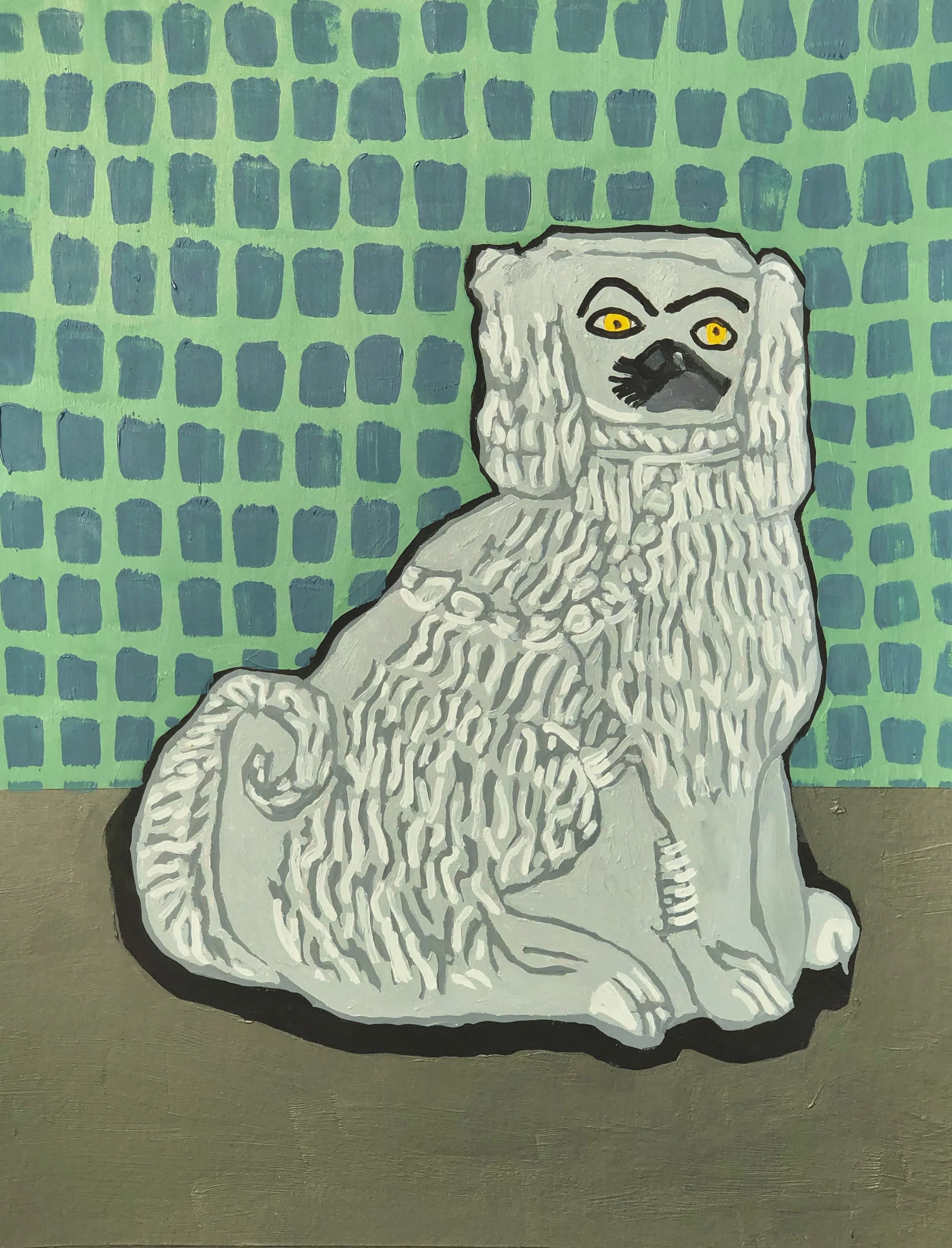 “Porcelain Dog on the Left” Acrylic on Board, 2020, H51.5 x W39 cm