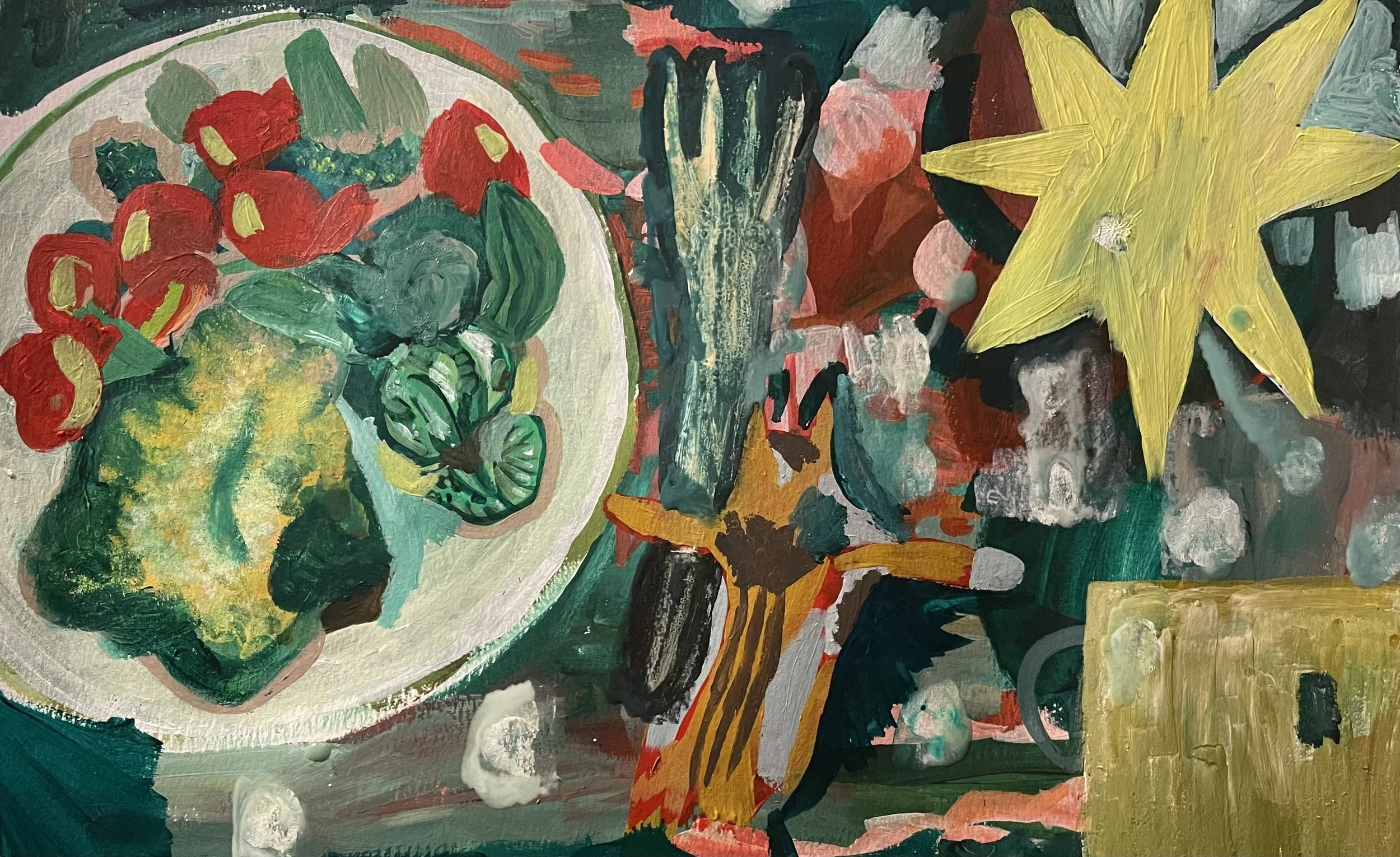 "Lunch time" Acrylic on Paper, 2022, H35 x W70 cm