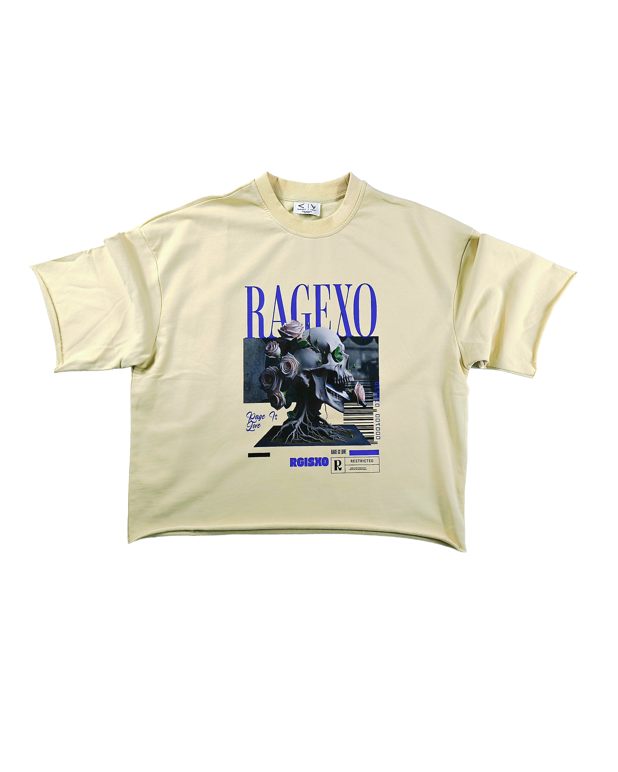 Cream & Blue Rage Is Love Boxy Cropped Tee