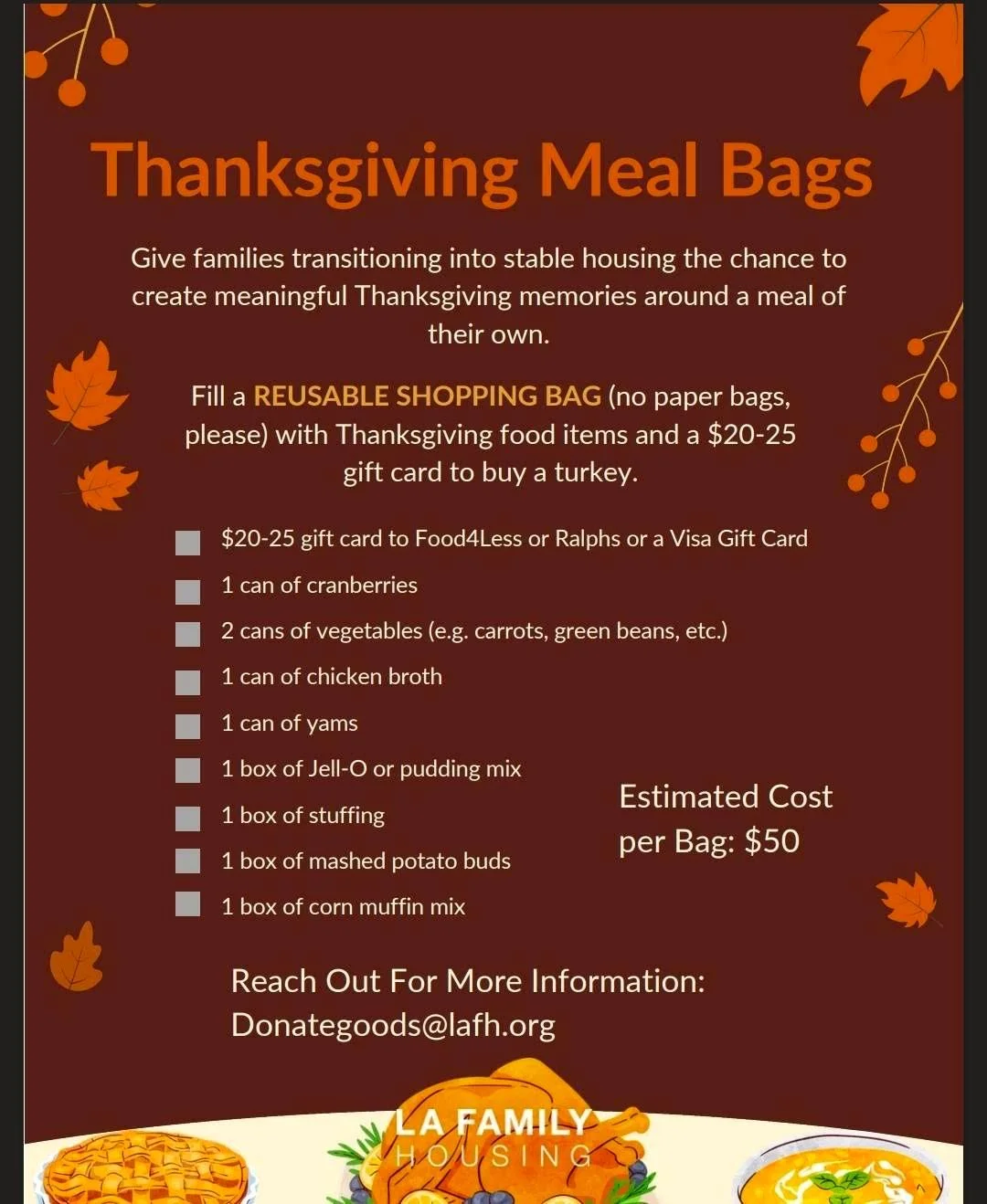 LA Family Housing meal bag list