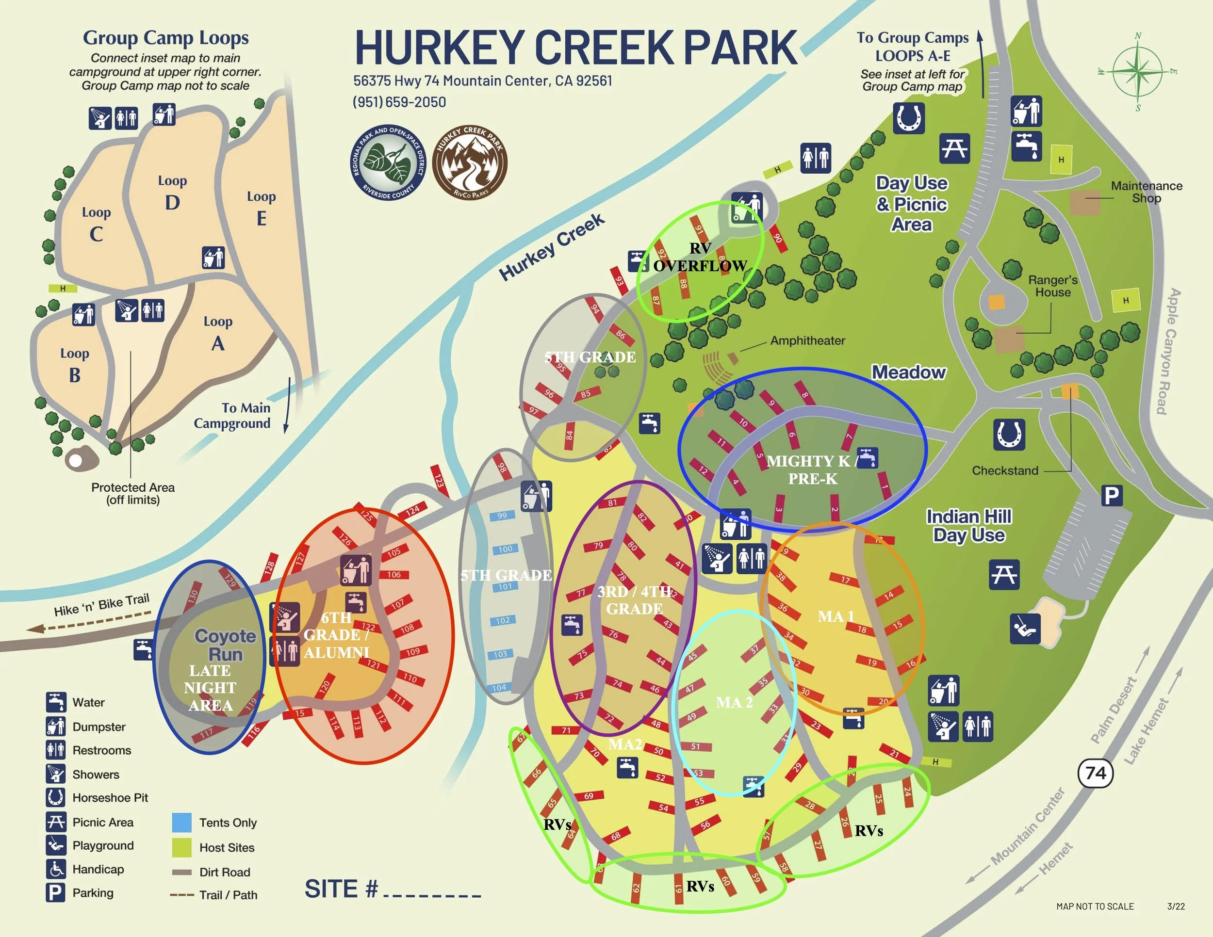 Map of class campsites at Hurkey Creek
