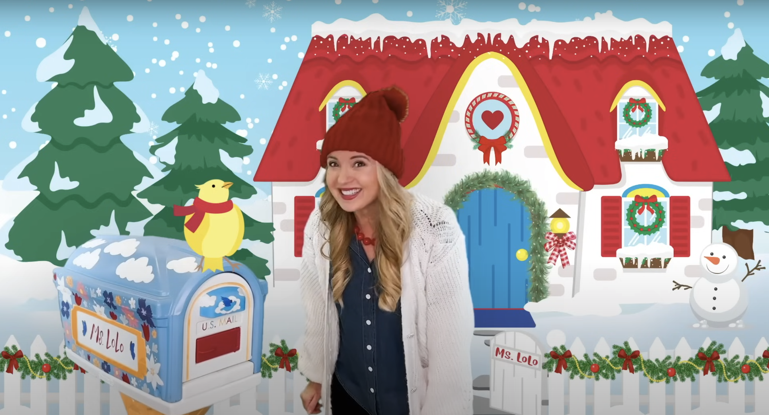Mailbox, House, and Bird in a Holiday Set