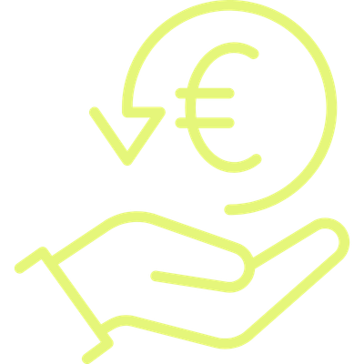 Symbol eines fallenden Eurobetrags in einer Hand.