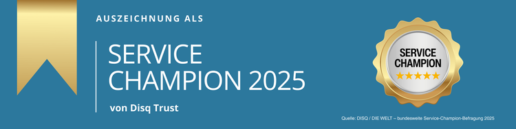 Auszeichnung als Service Champion 2025 von DISQ Trust