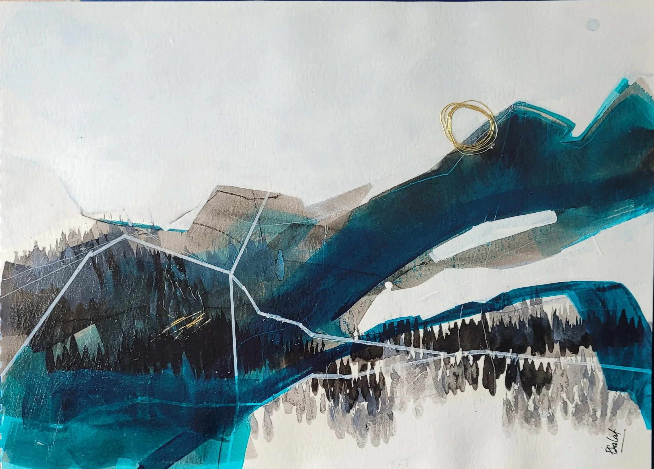"Fractured and Skewed III" on watercolor paper
Image 11" x 15"
