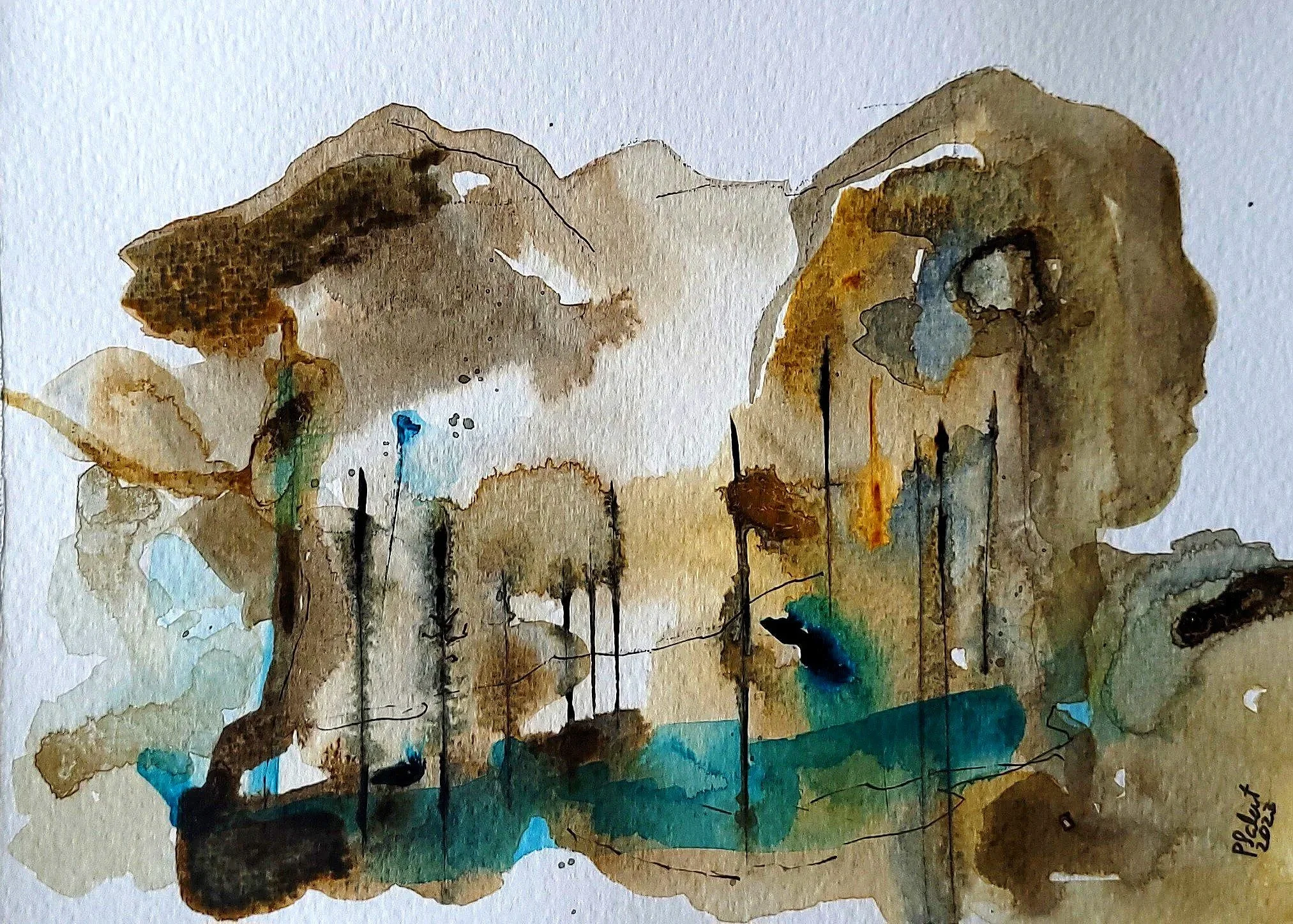 "Mother Nature's Breath" on watercolor paper
Image 5" x 7"
Frame 9" x 12"