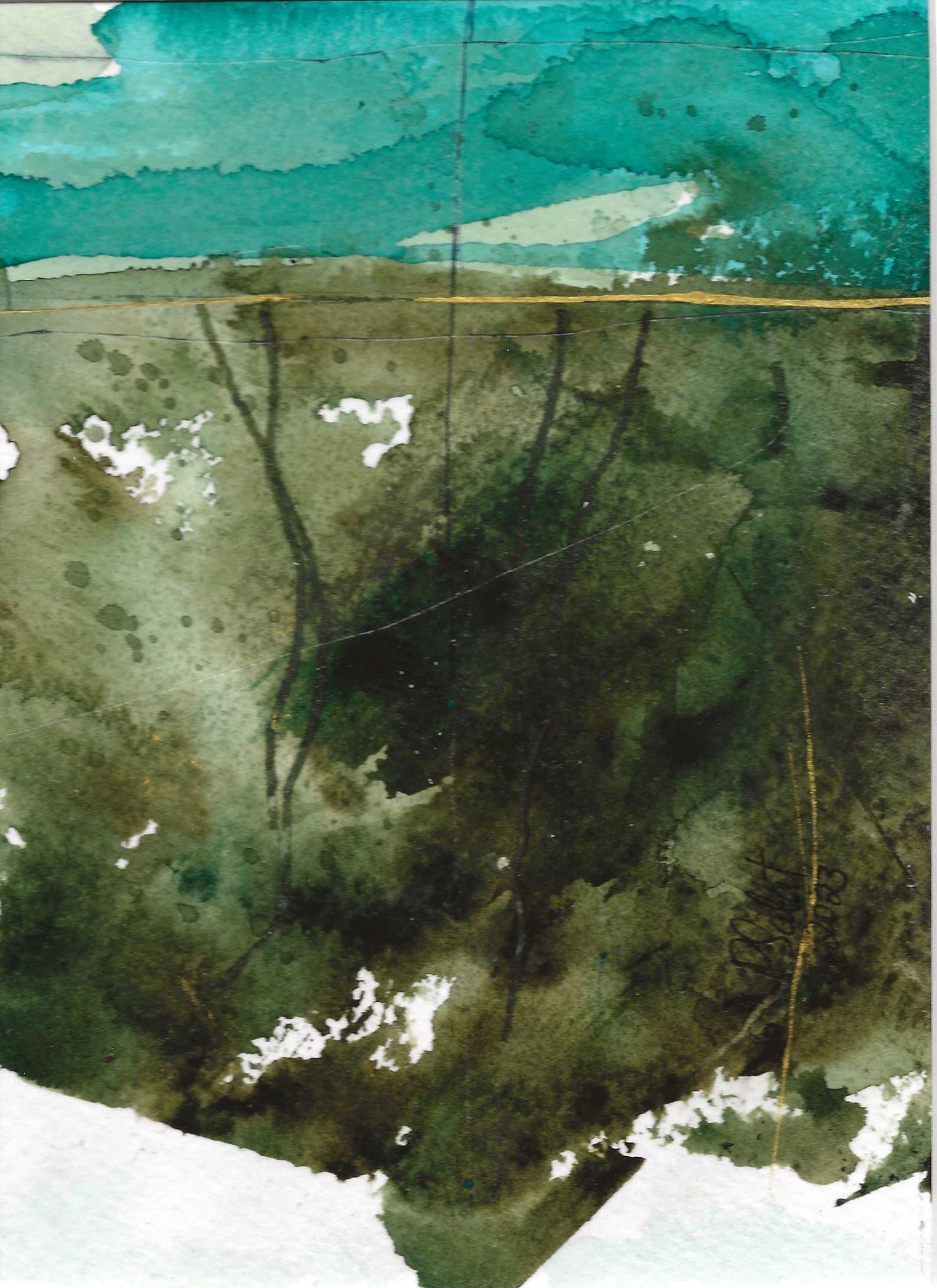 "Green with Envy" on watercolor paper
Image 8" x 6"
Frame 16" x 13"