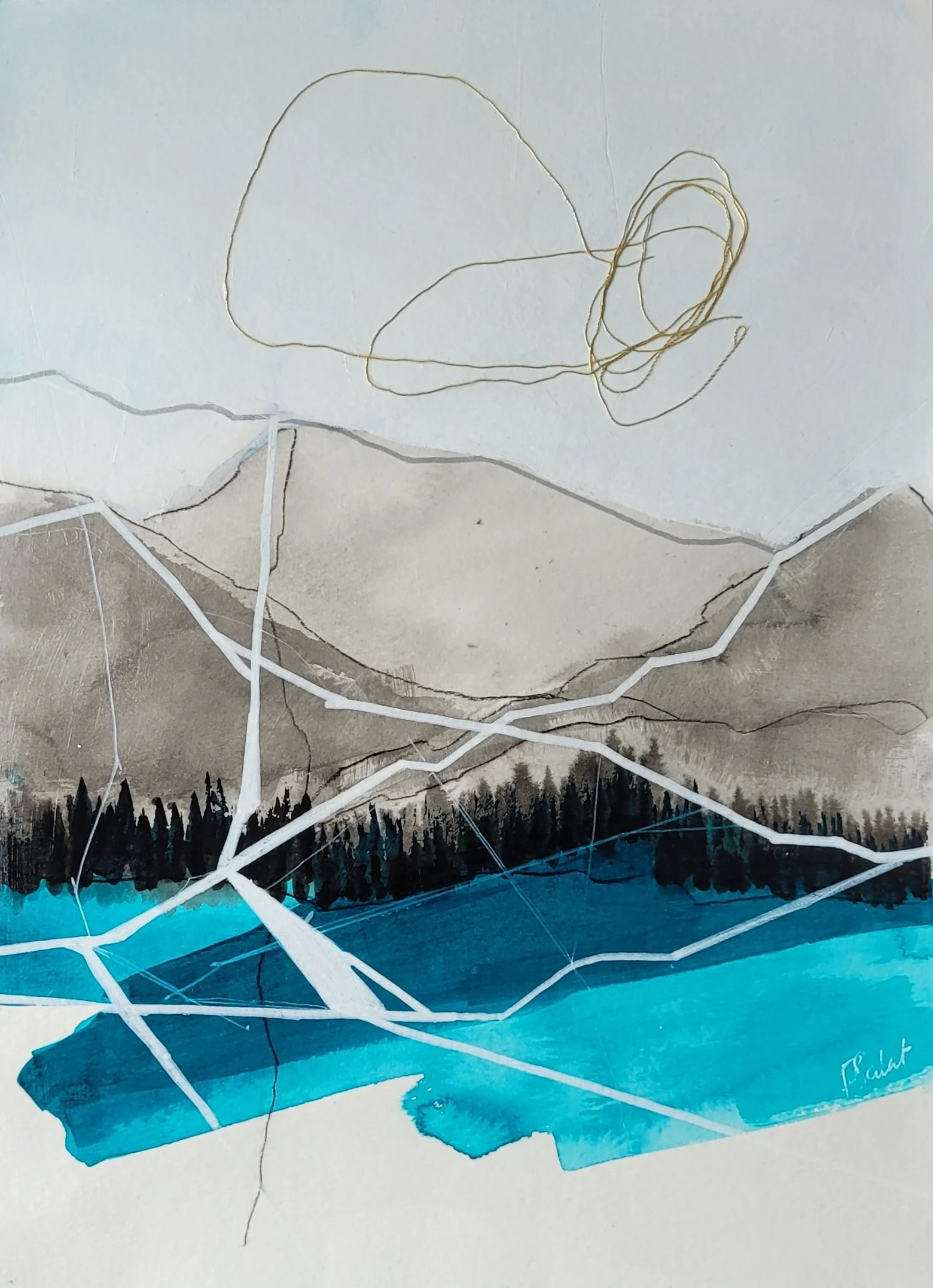 "Fractured and Skewed VII" on watercolor paper
Image 15" x 11"