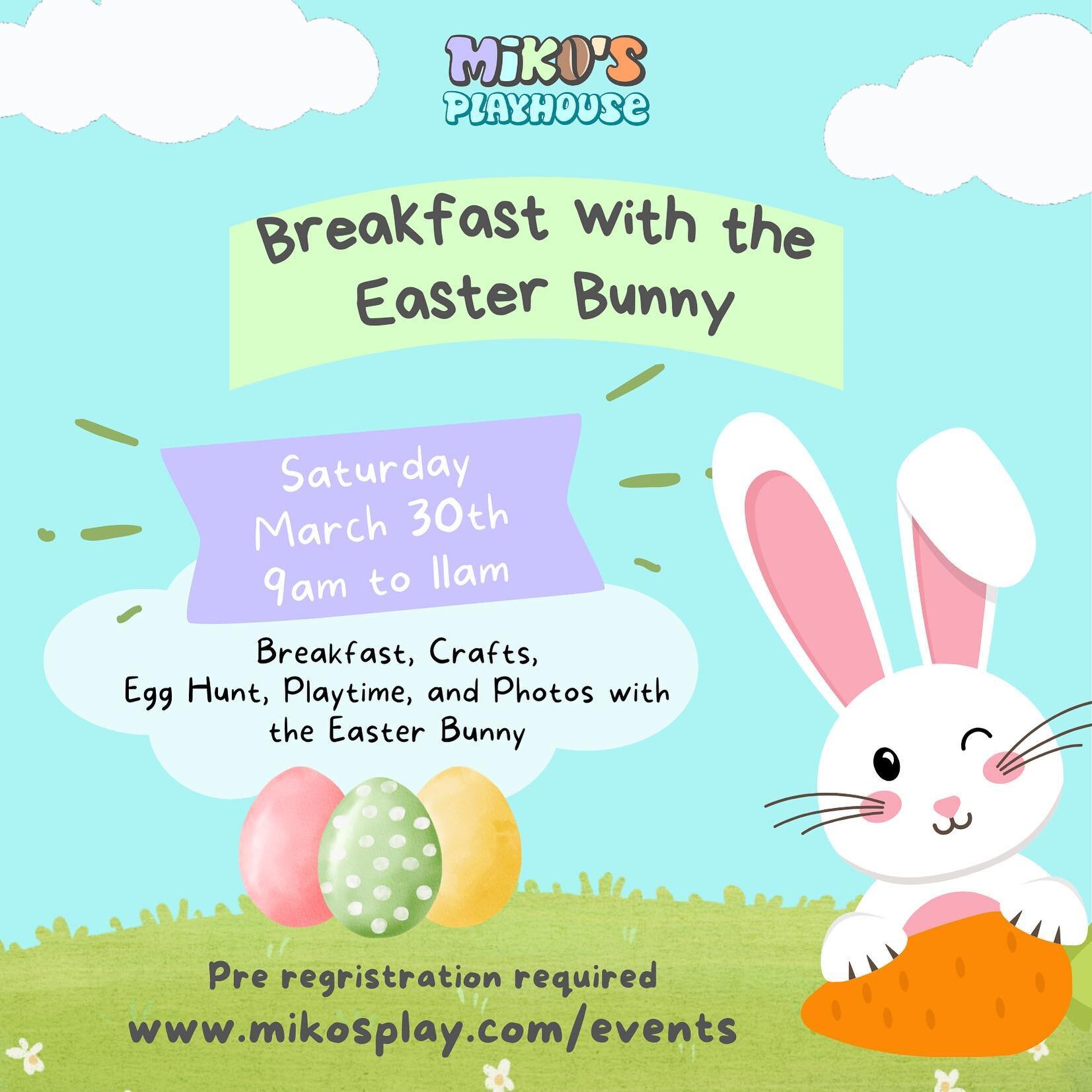Join us for a hoppy breakfast with the Easter Bunny! 🐰🥞 Enjoy a delightful morning filled with delicious treats, fun activities, and of course, a special visit from the Easter Bunny himself! Limited spots available, reserve yours today! www.mikospl