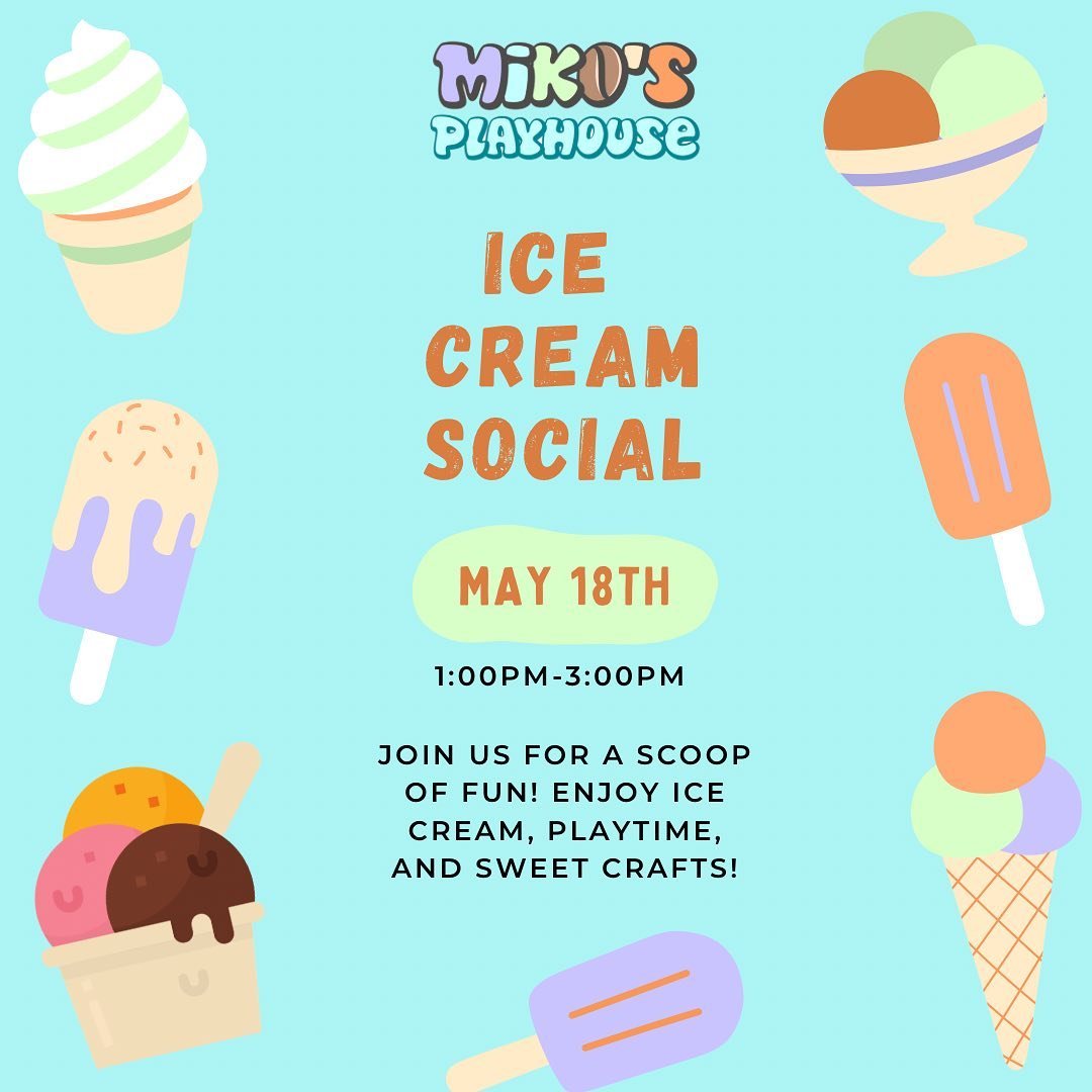 Get into the summer spirit with us at our ice cream social! Indulge in delicious ice cream, enjoy playtime, and get creative with sweet crafts!
Reserve a spot at www.mikosplay.com/events