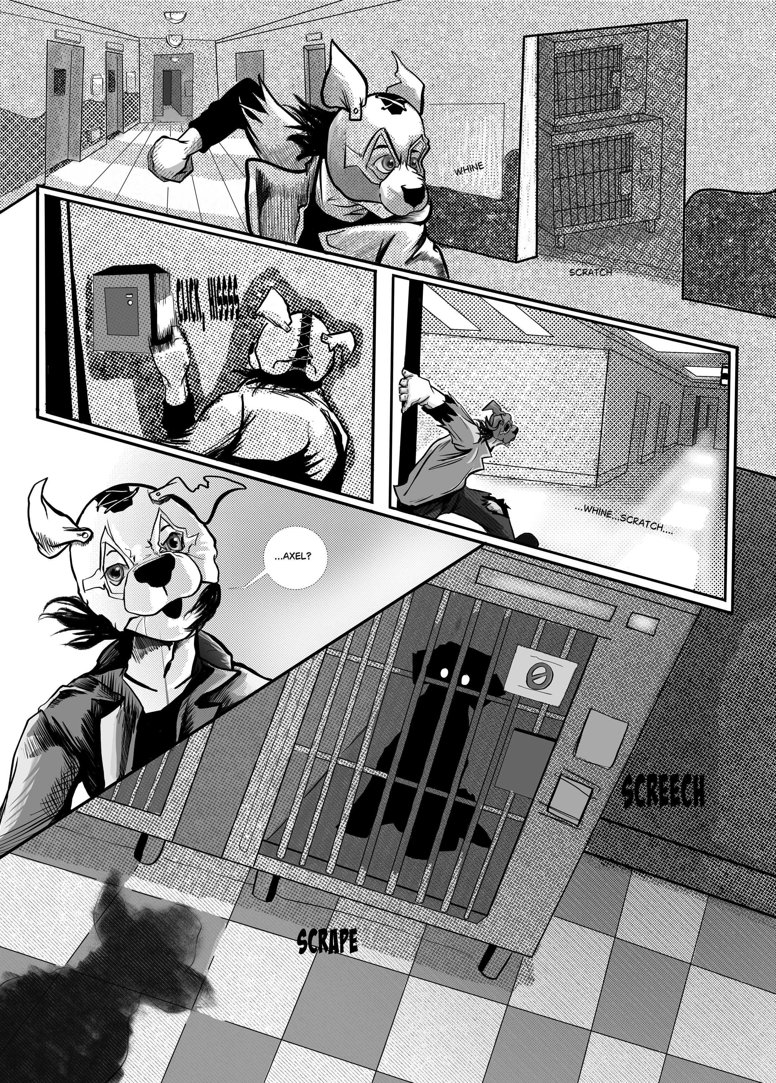 The Stray:" Good Boy"- Issue 0, Page 4- Inked and lettered page, done in Clip Studio Paint. Creator, writer, illustrator and letterer: Isadora Jimenez.