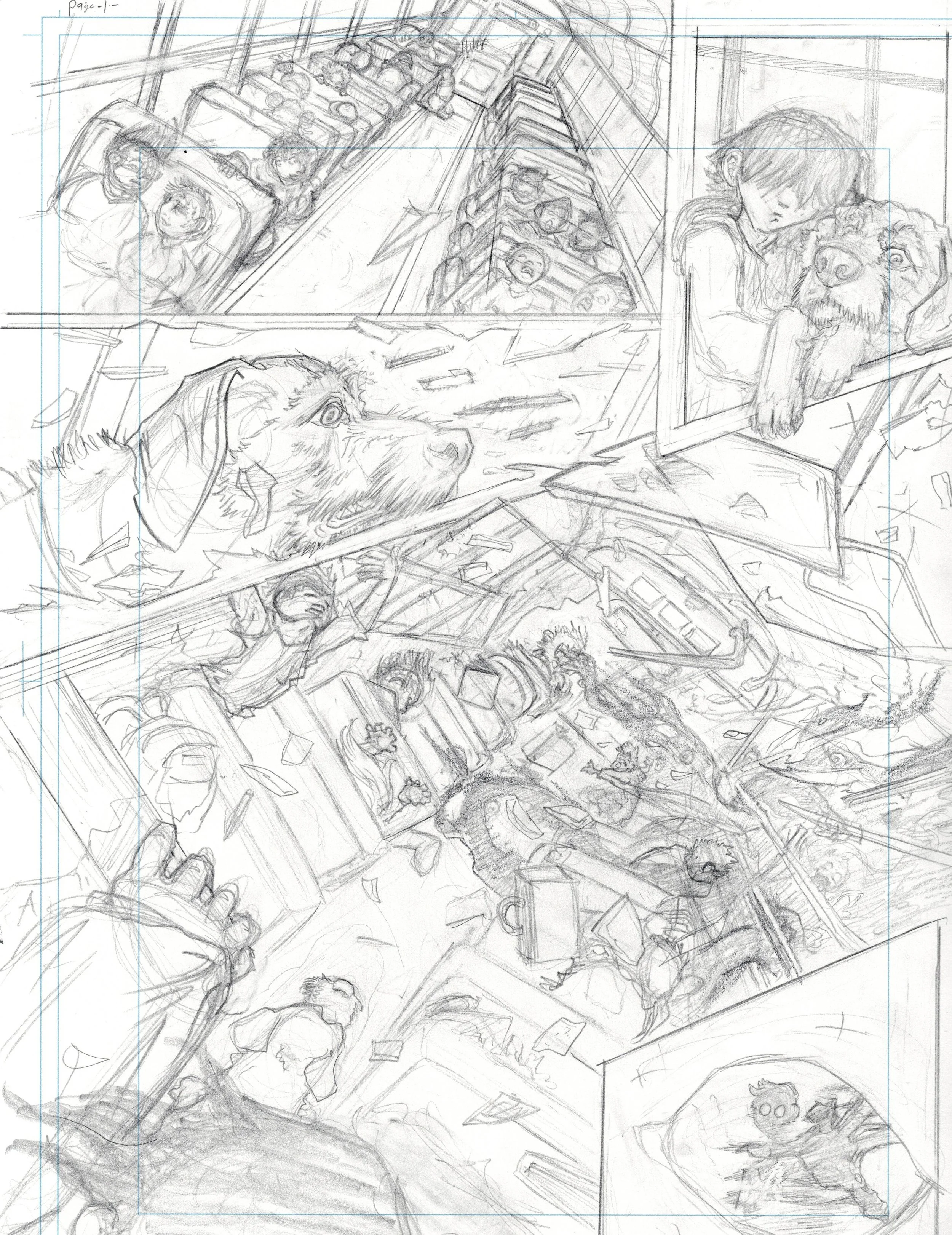 "Stray" Page 1 pencils 
 9 x 12 on Bristol paper.