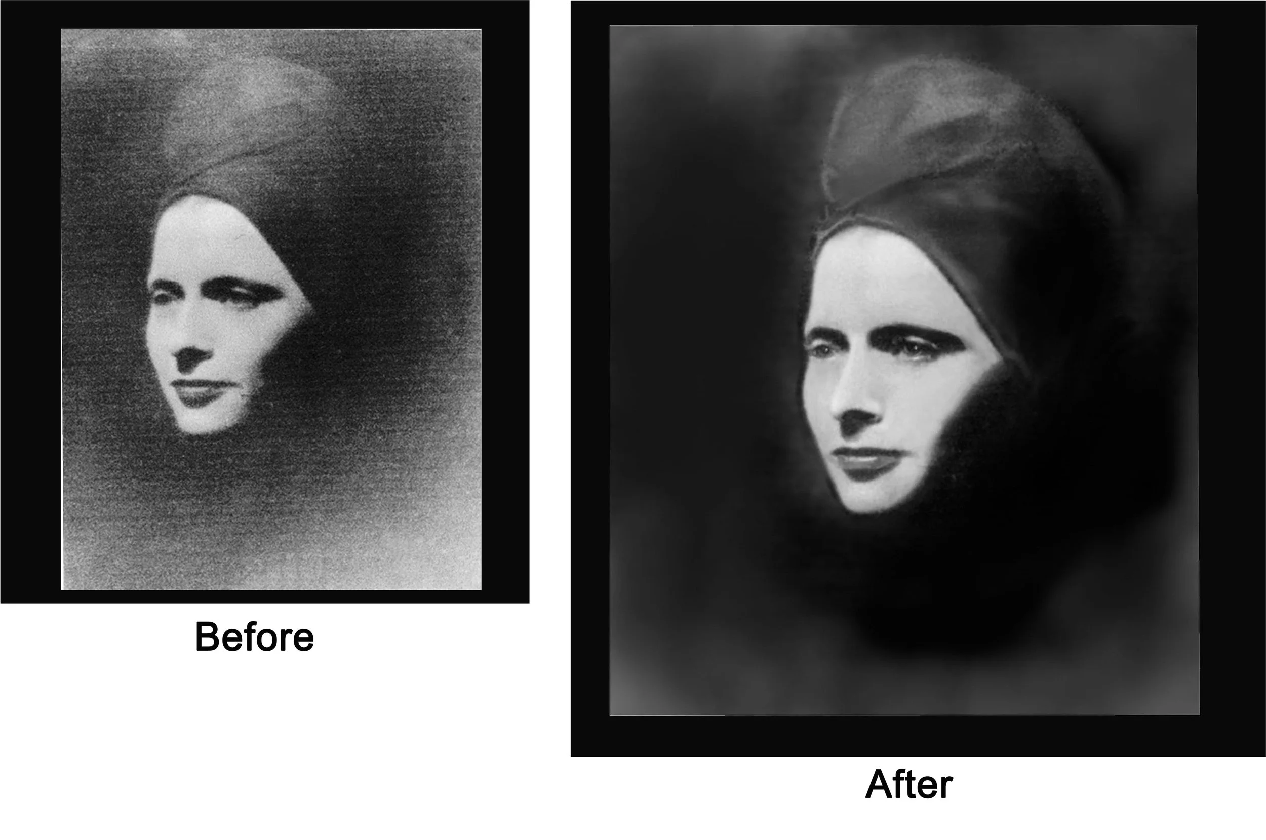 Black & White photo Restoration- Before and After

Restoration of a damaged and faded black and white portrait, including contrast recovery, tonal balancing, and detail enhancement. Fading and surface imperfections were corrected while preserving the