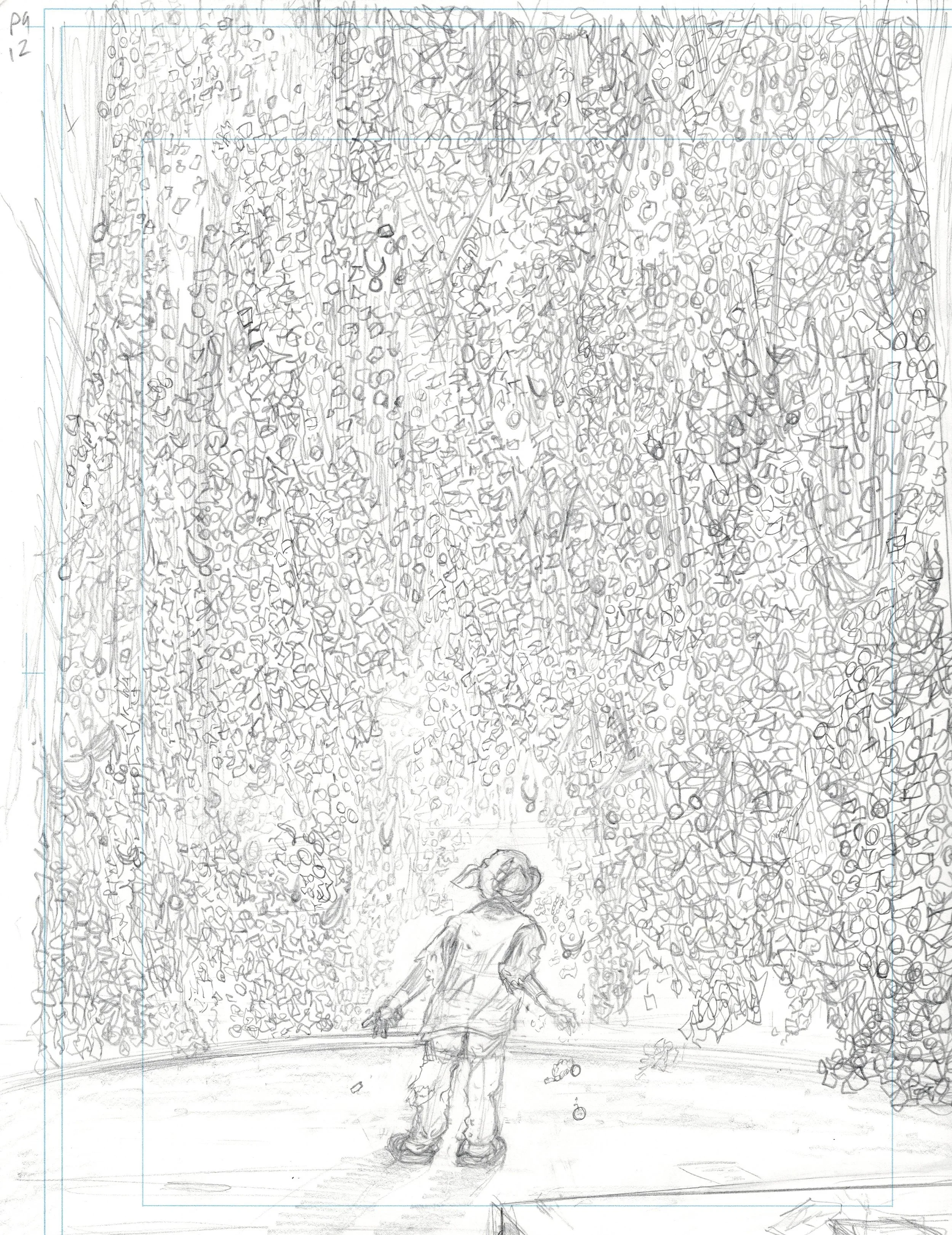 "Stray" Page 12 pencils 
Splash Page
 9 x 12 on Bristol paper.