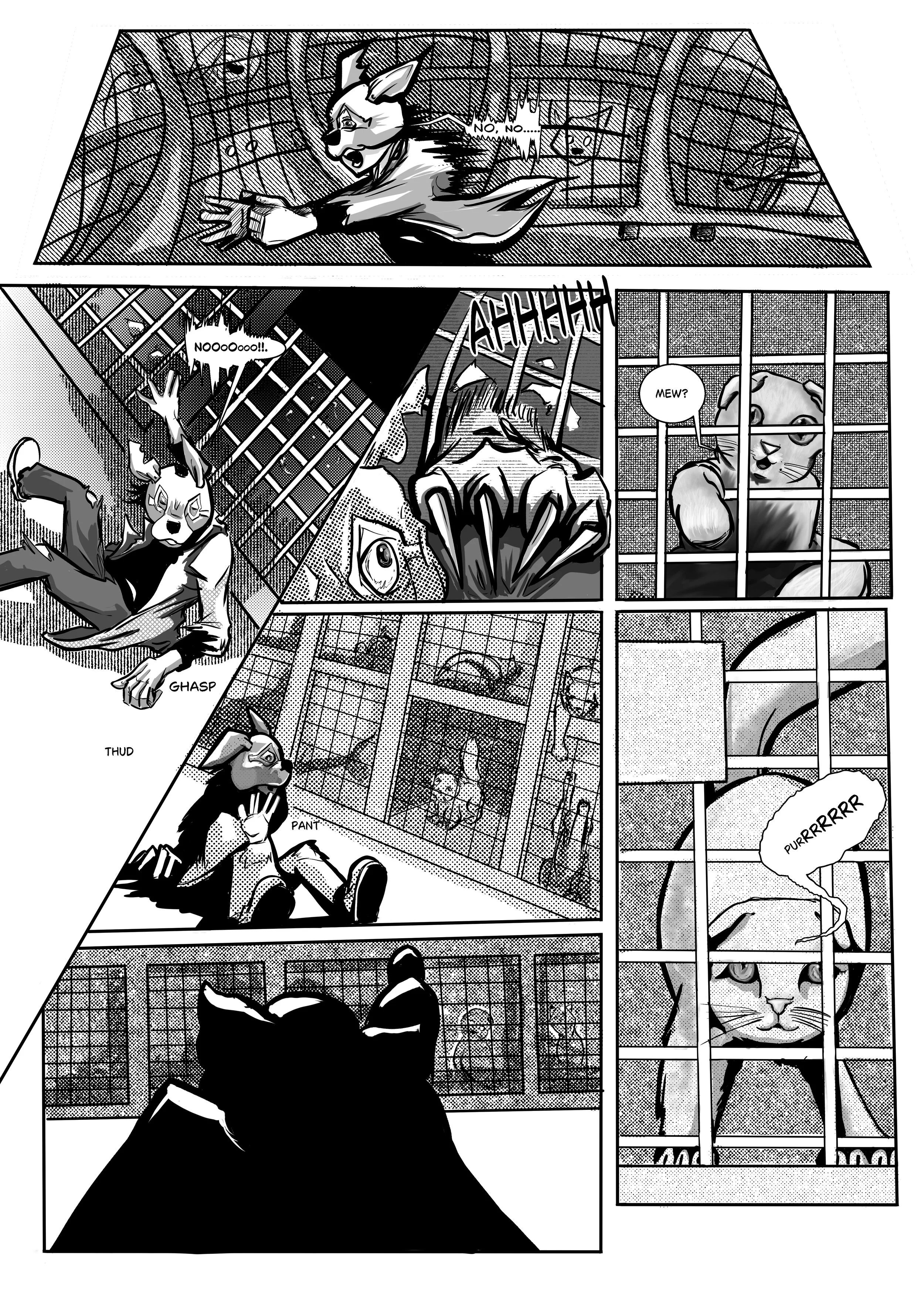 The Stray:" Good Boy"- Issue 0, Page 9- Inked and lettered page, done in Clip Studio Paint. Creator, writer, illustrator and letterer: Isadora Jimenez.