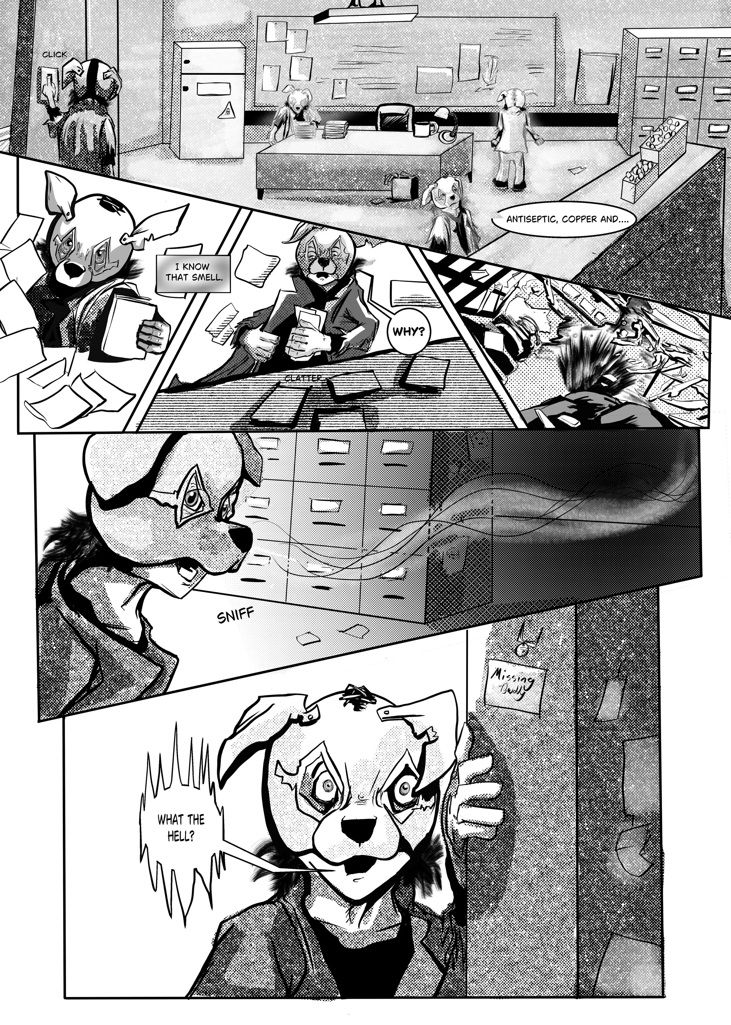 The Stray:" Good Boy"- Issue 0, Page 11- Inked and lettered page, done in Clip Studio Paint. Creator, writer, illustrator and letterer: Isadora Jimenez.