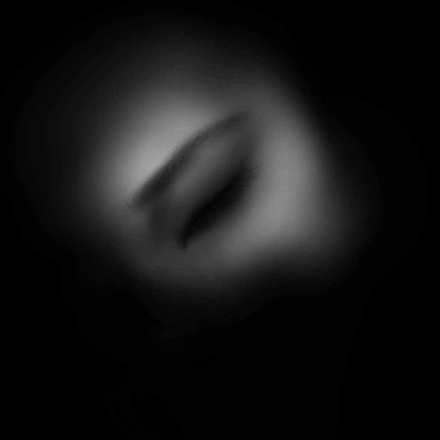 Her eyes are closed. Perhaps she's trying to sleep. Perhaps she's remembering. Perhaps she's trying to forget.