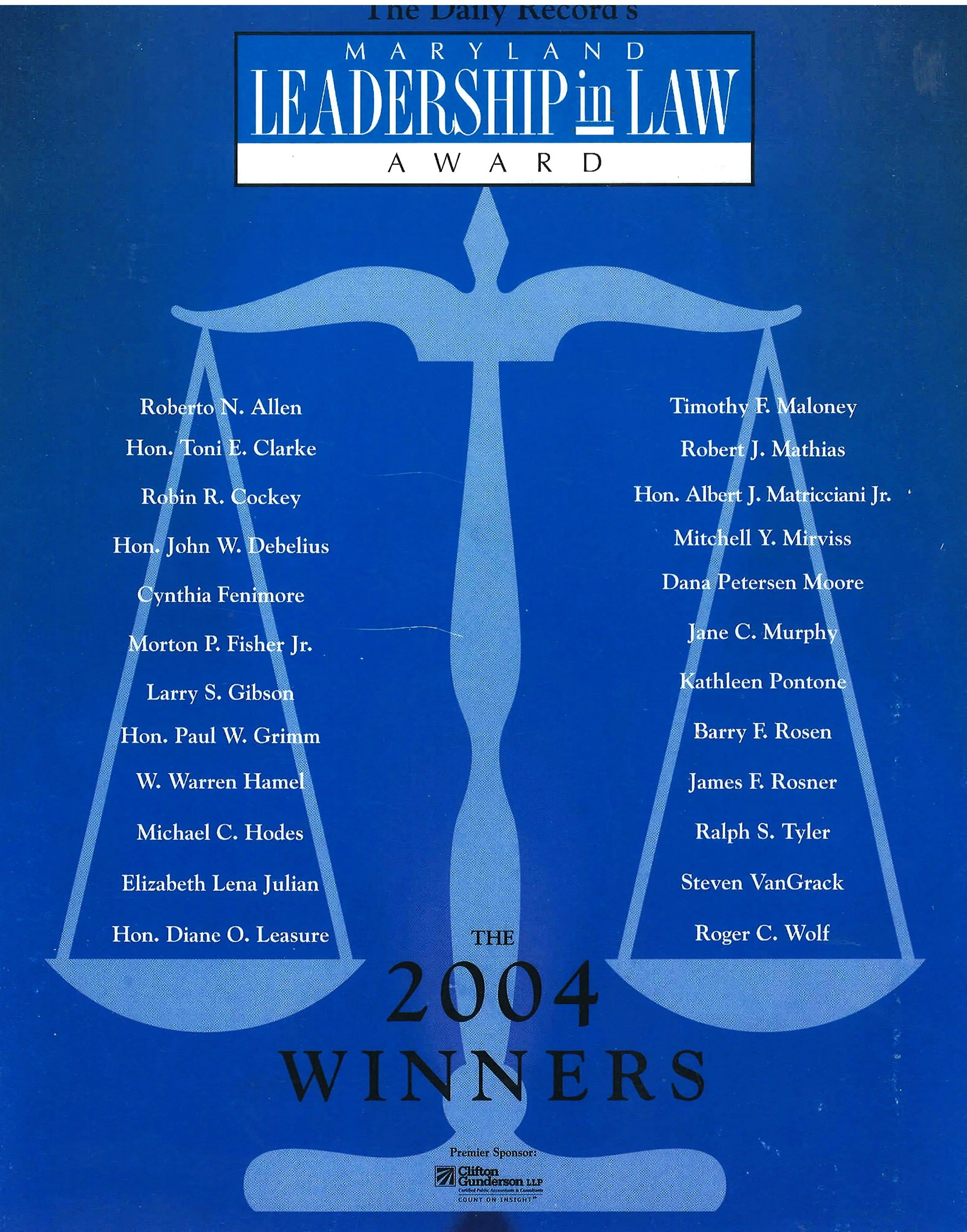 Daily Record Maryland Leadership in Law Award 2004