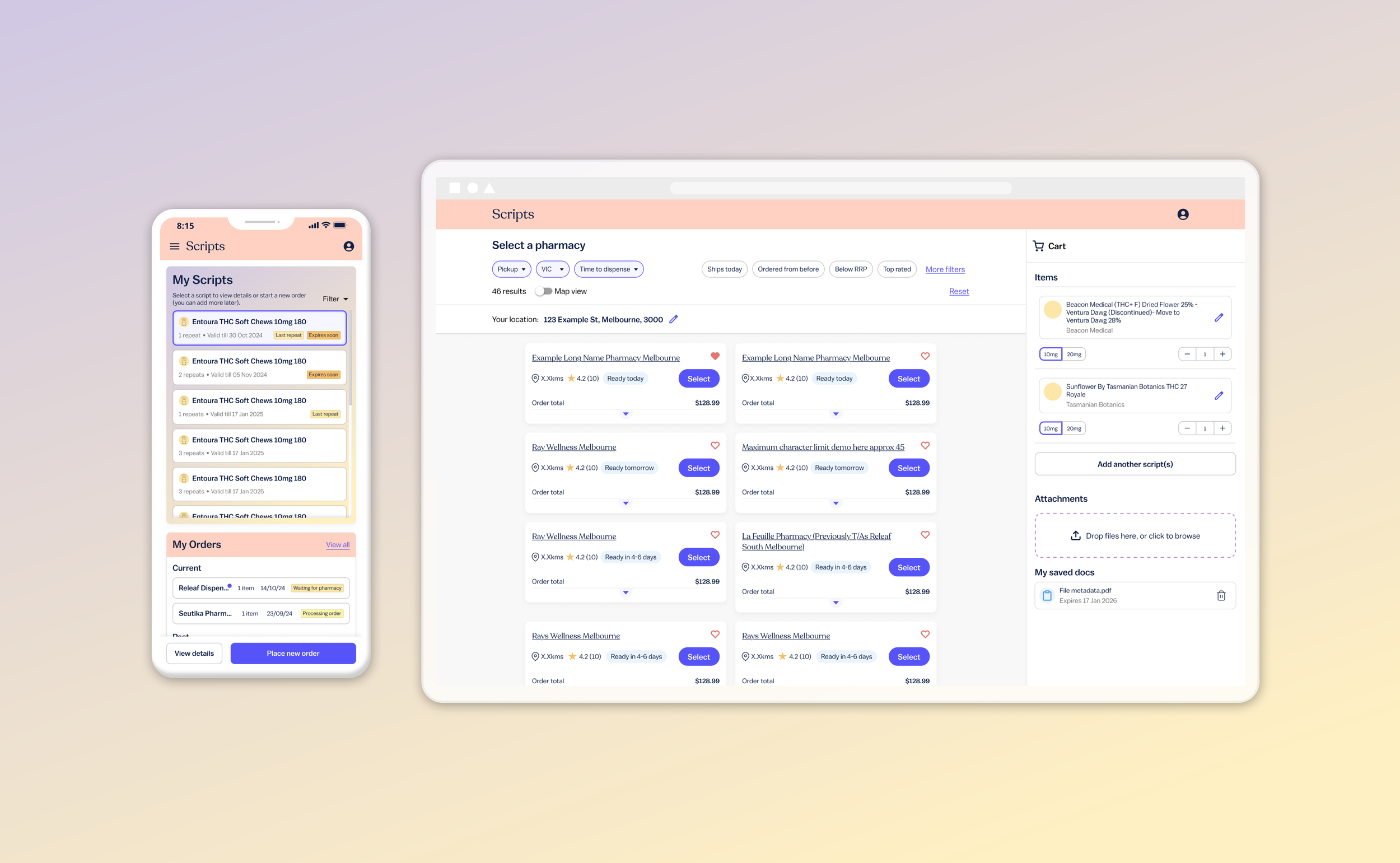 a mobile and desktop screenshot of the pharmacy platform Scripts