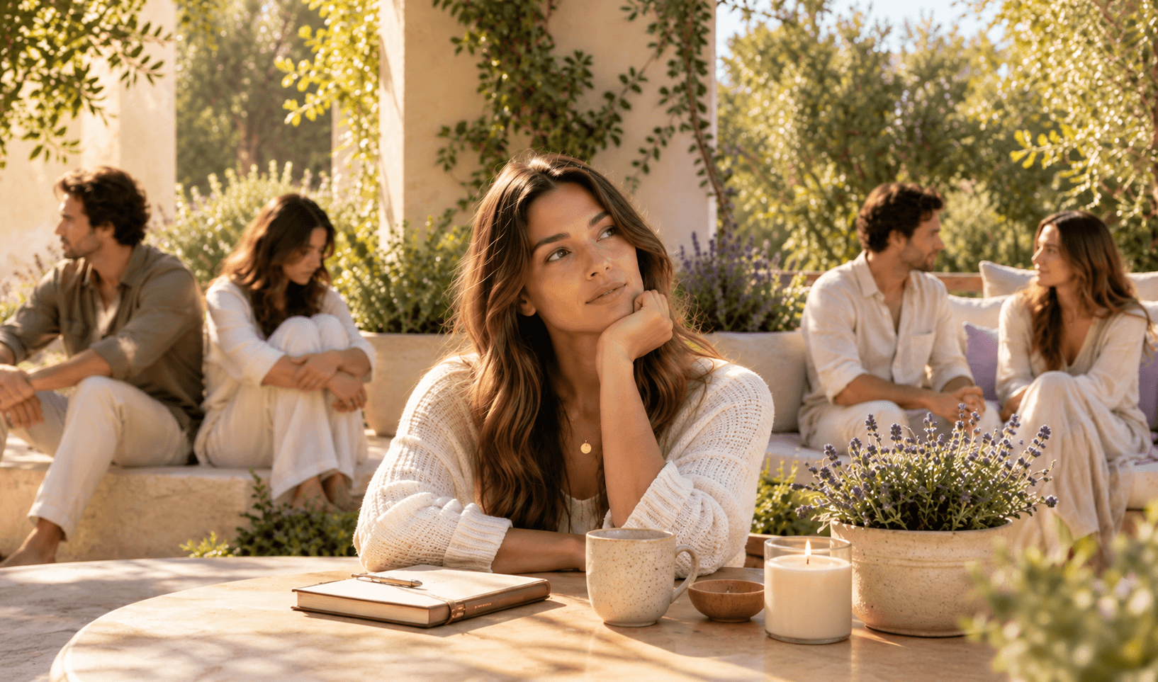 Woman reflecting quietly on relationship experiences in a peaceful outdoor setting