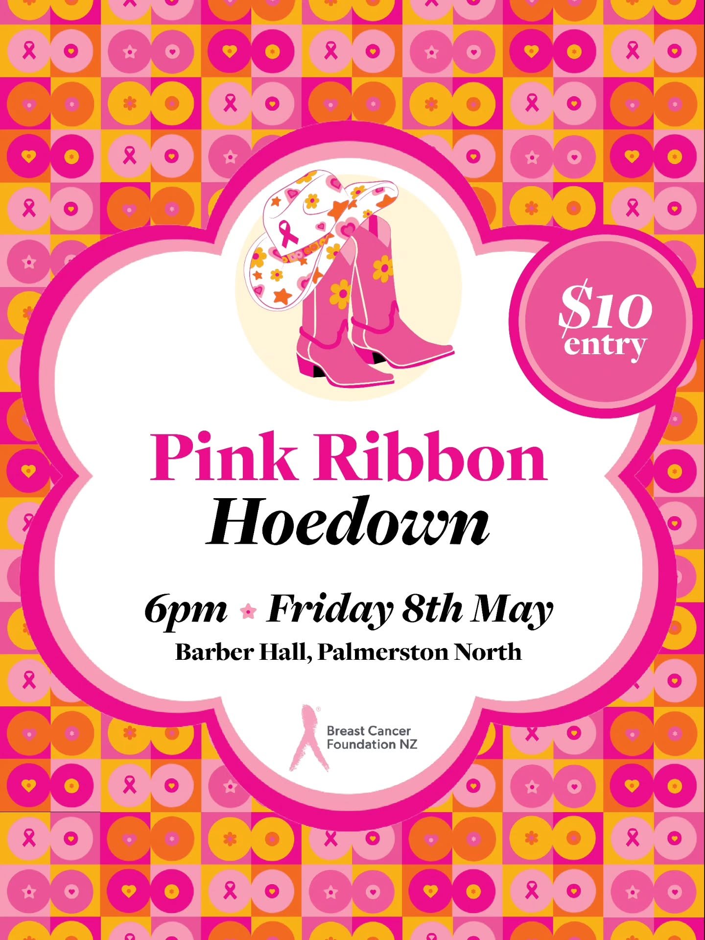 Join us this Friday 8th May for our Pink Ribbon Hoedown! Entry is just $10, and all proceeds go to the Breast Cancer Foundation. Pink outfits encouraged, let's fill the room with colour! 

No line dancing experience needed, just show up, have a laugh