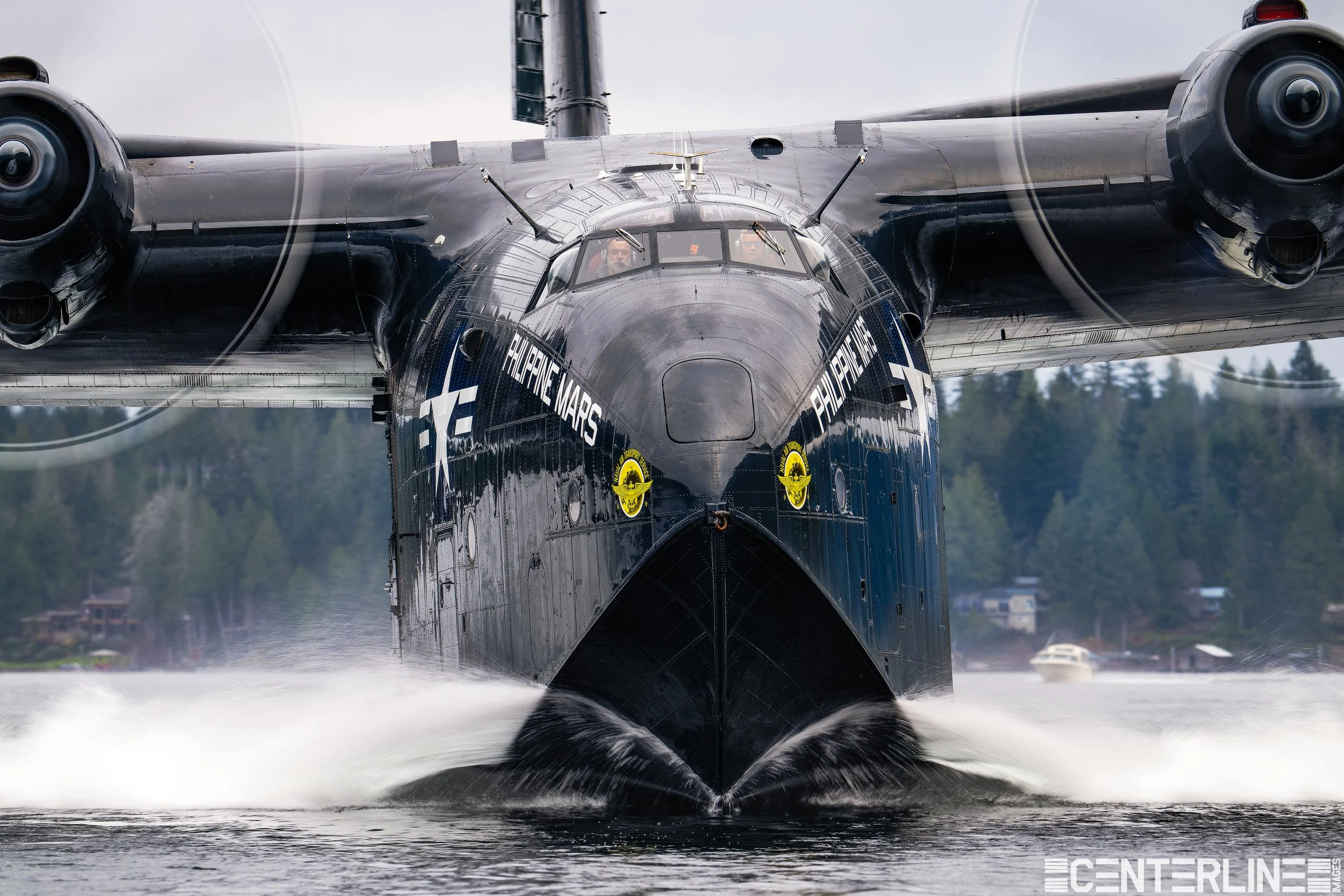 The last operational WWII-era Martin Mars performing taxi tests across Sproat Lake in British Columbia.