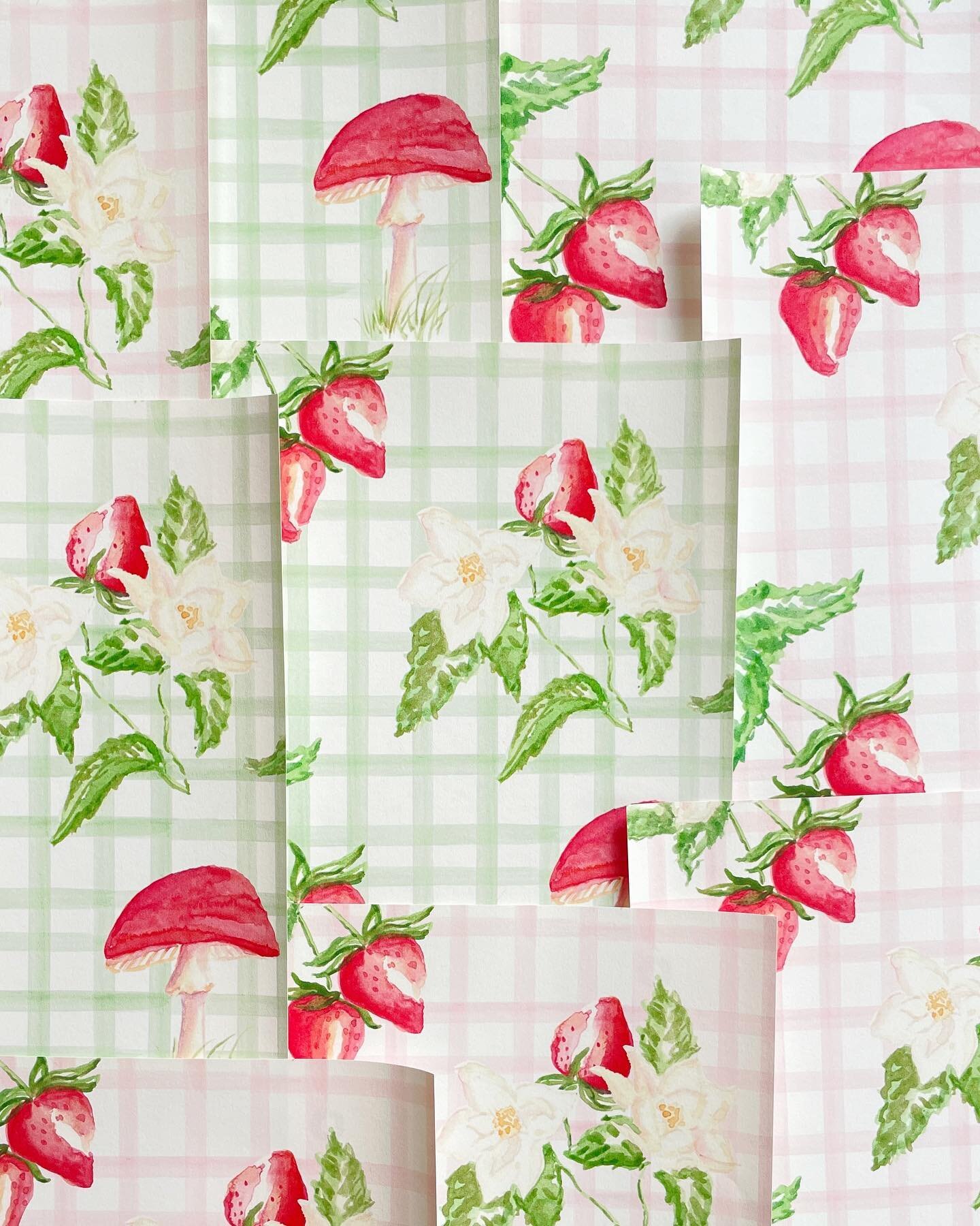 It&rsquo;s feeling like summer here! 🍓 🍄 

The &ldquo;Red Caps&rdquo; wallpaper was inspired by my grandmother&rsquo;s kitchen in the 1960s. She has a love for wallpaper and I loved dreaming up a design she would be drawn to. This design celebrates