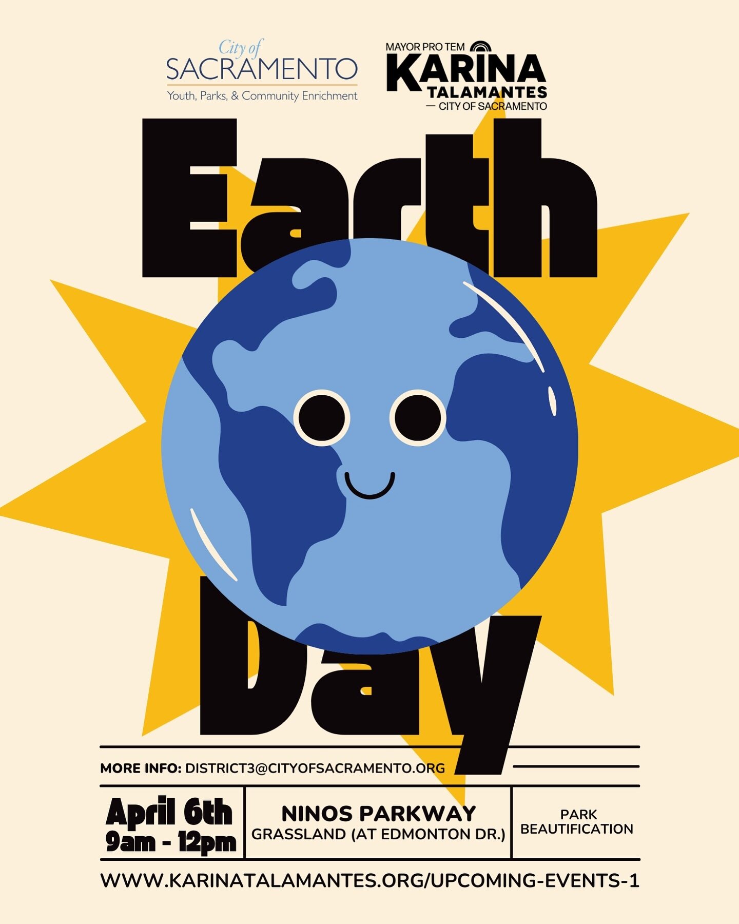 Join City of Sacramento Mayor Pro Tem Karina Talamantes and @ypce_cityofsac for an Earth Day beautification event at Ninos Parkway on April 6th! 🌎✨ Link in bio to register!